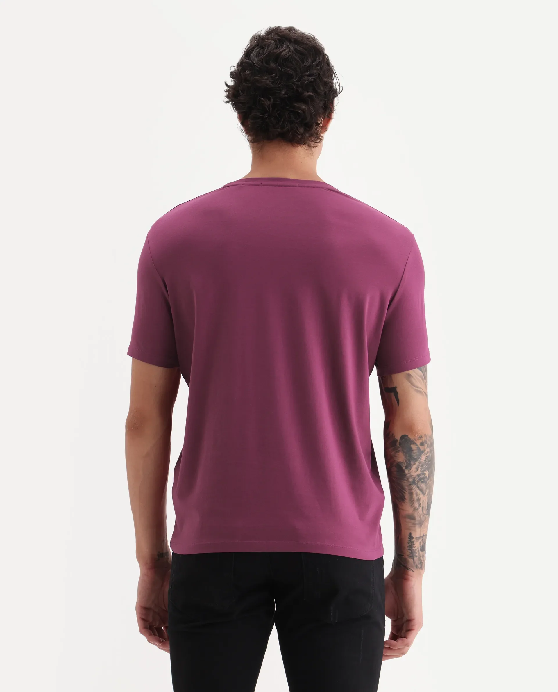 Rare Rabbit Men's Palp Dark Pink Cotton Embroidered Slim Fit Half Sleeve Crew Neck T-Shirt - Image 6