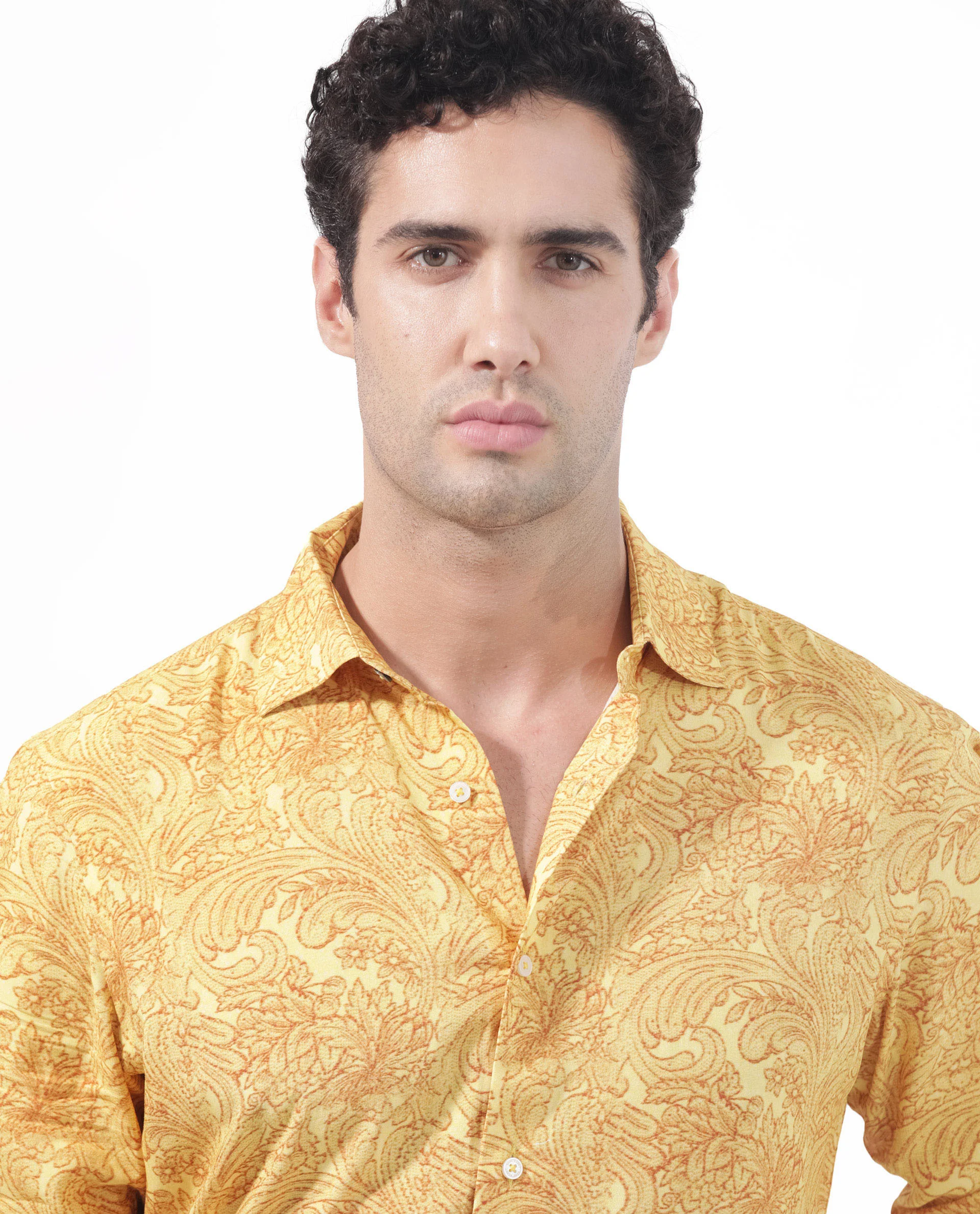 Rare Rabbit Men's Pamat Yellow Viscose Paisley Print Regular Fit Full Sleeve Collared Shirt - Image 4