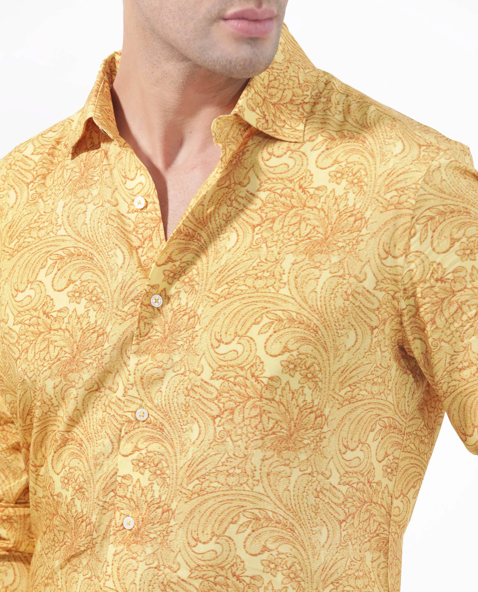Rare Rabbit Men's Pamat Yellow Viscose Paisley Print Regular Fit Full Sleeve Collared Shirt - Image 5