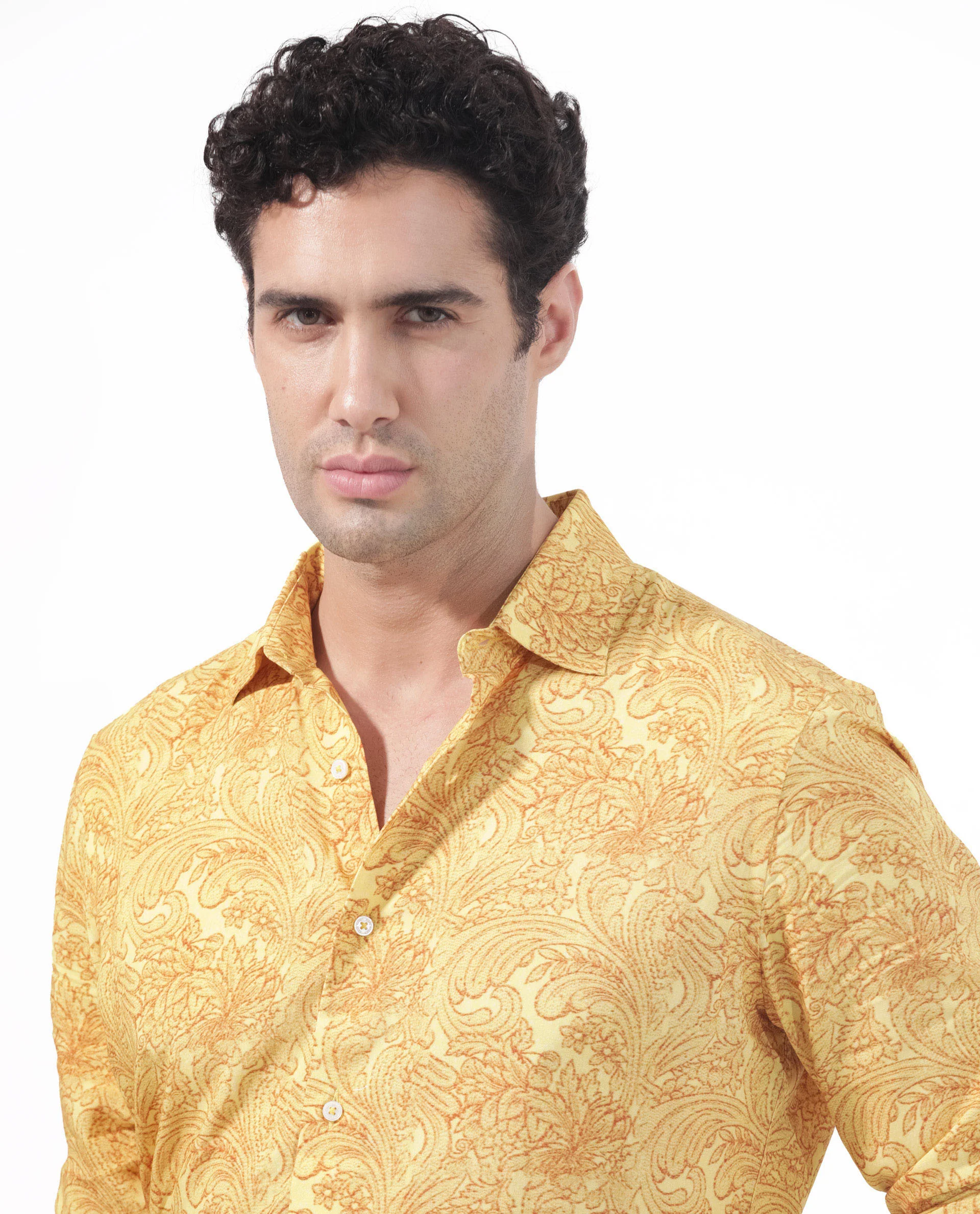 Rare Rabbit Men's Pamat Yellow Viscose Paisley Print Regular Fit Full Sleeve Collared Shirt - Image 9