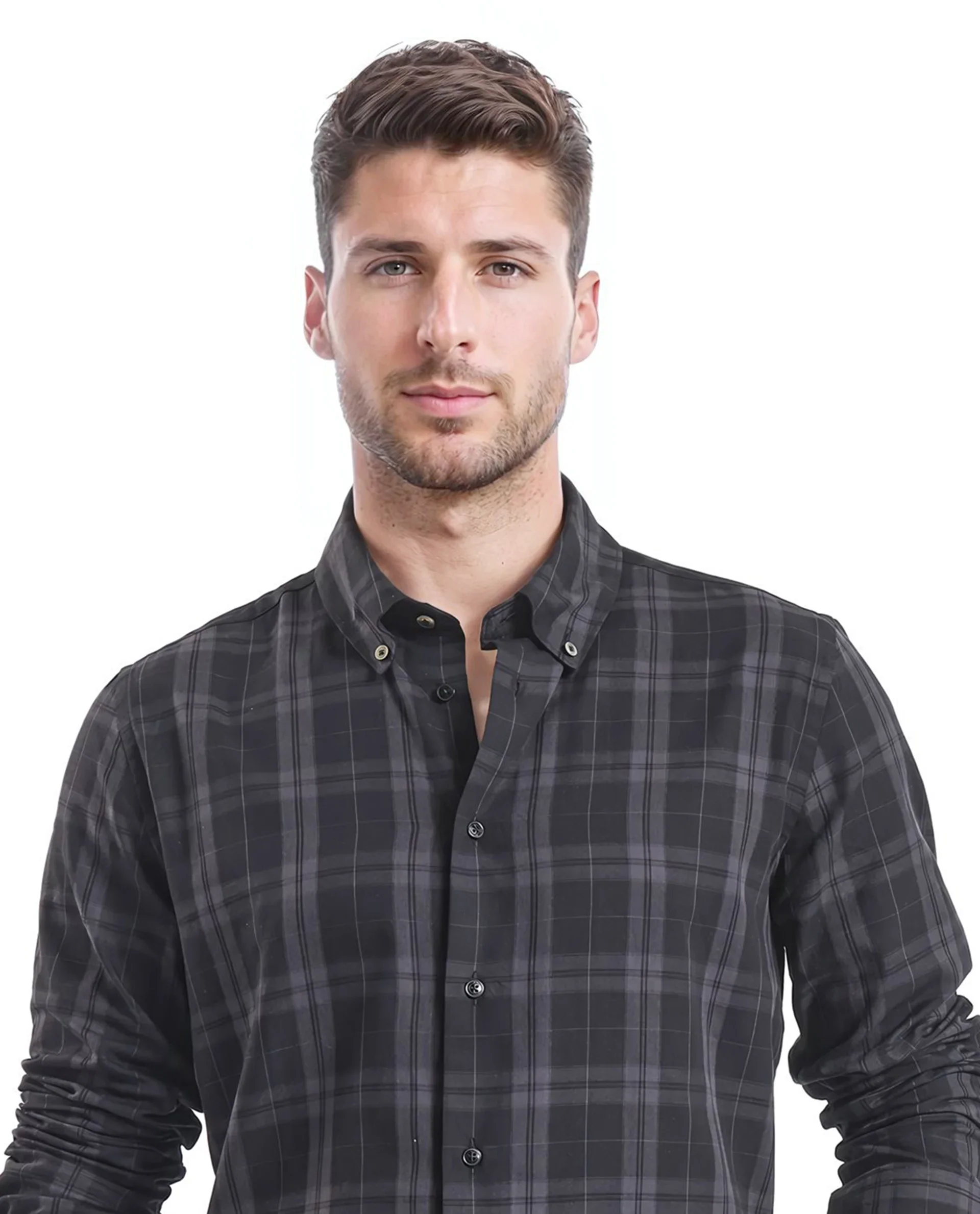 Rare Rabbit Men's Pambi Dark Black Checked Print Regular Fit Full Sleeve Button-Down Collar Shirt - Image 2