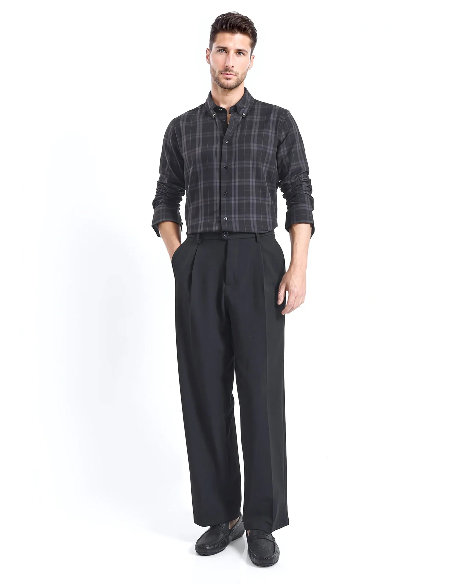 Rare Rabbit Men's Pambi Dark Black Checked Print Regular Fit Full Sleeve Button-Down Collar Shirt - Image 3