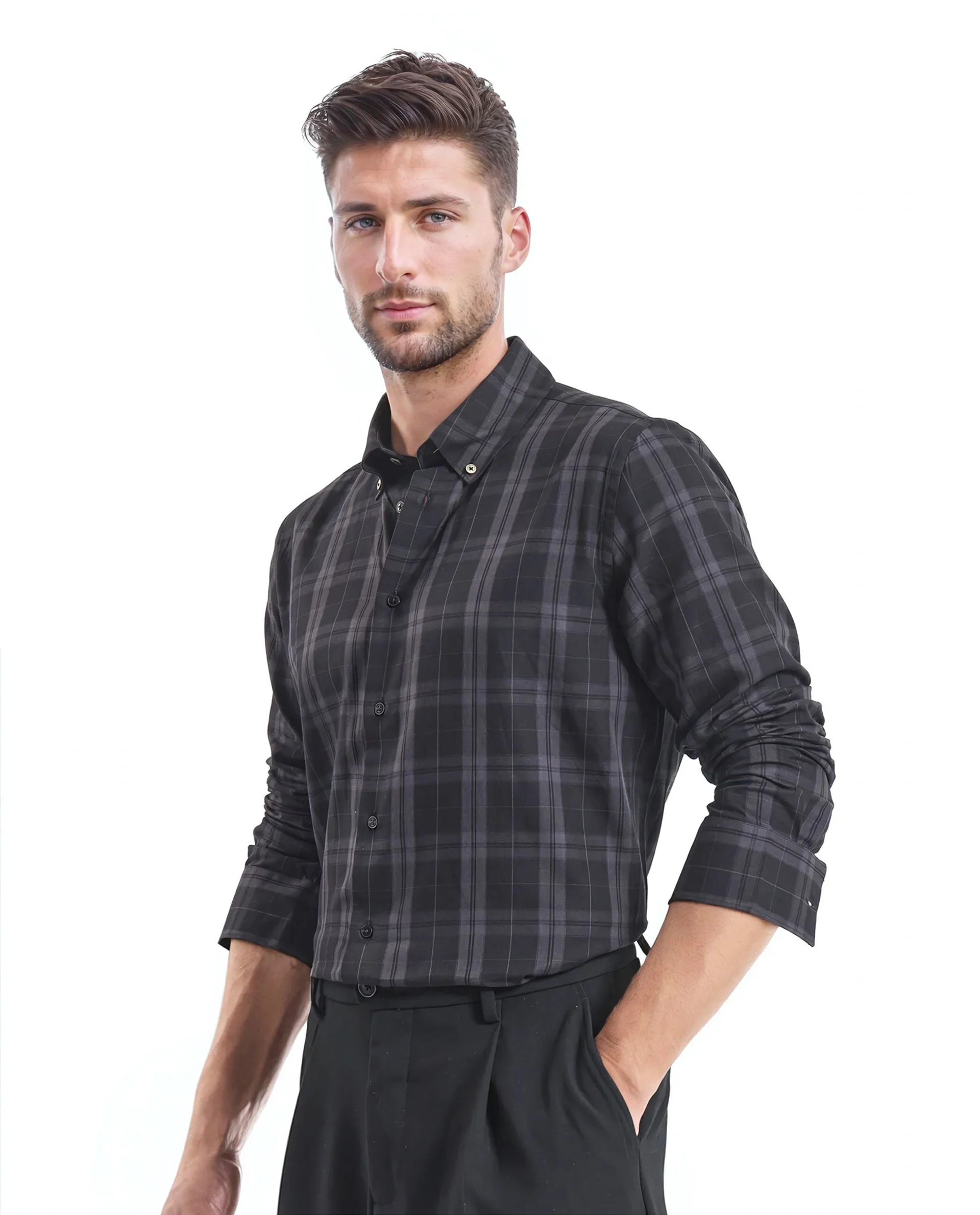 Rare Rabbit Men's Pambi Dark Black Checked Print Regular Fit Full Sleeve Button-Down Collar Shirt - Image 5