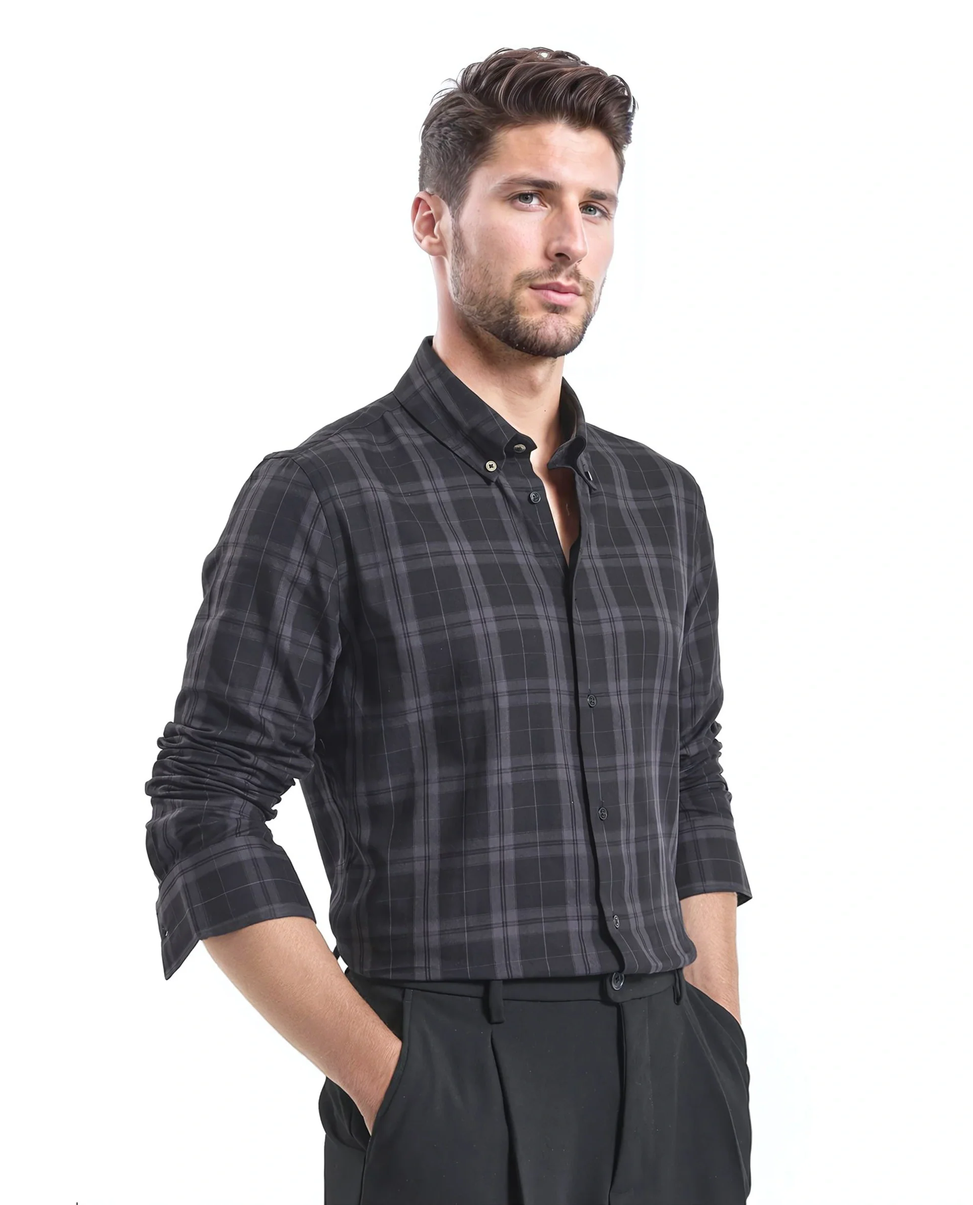 Rare Rabbit Men's Pambi Dark Black Checked Print Regular Fit Full Sleeve Button-Down Collar Shirt - Image 6