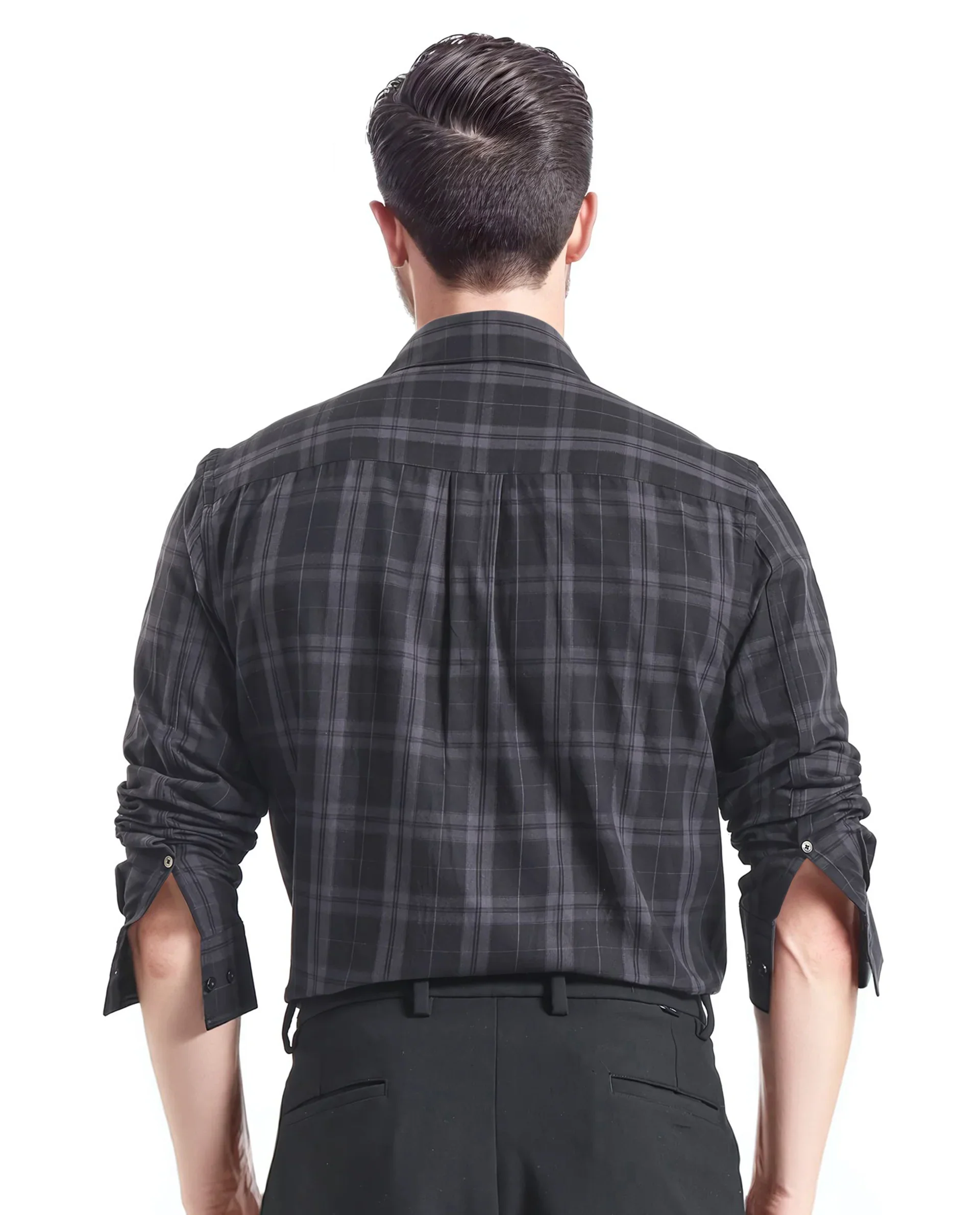 Rare Rabbit Men's Pambi Dark Black Checked Print Regular Fit Full Sleeve Button-Down Collar Shirt - Image 7