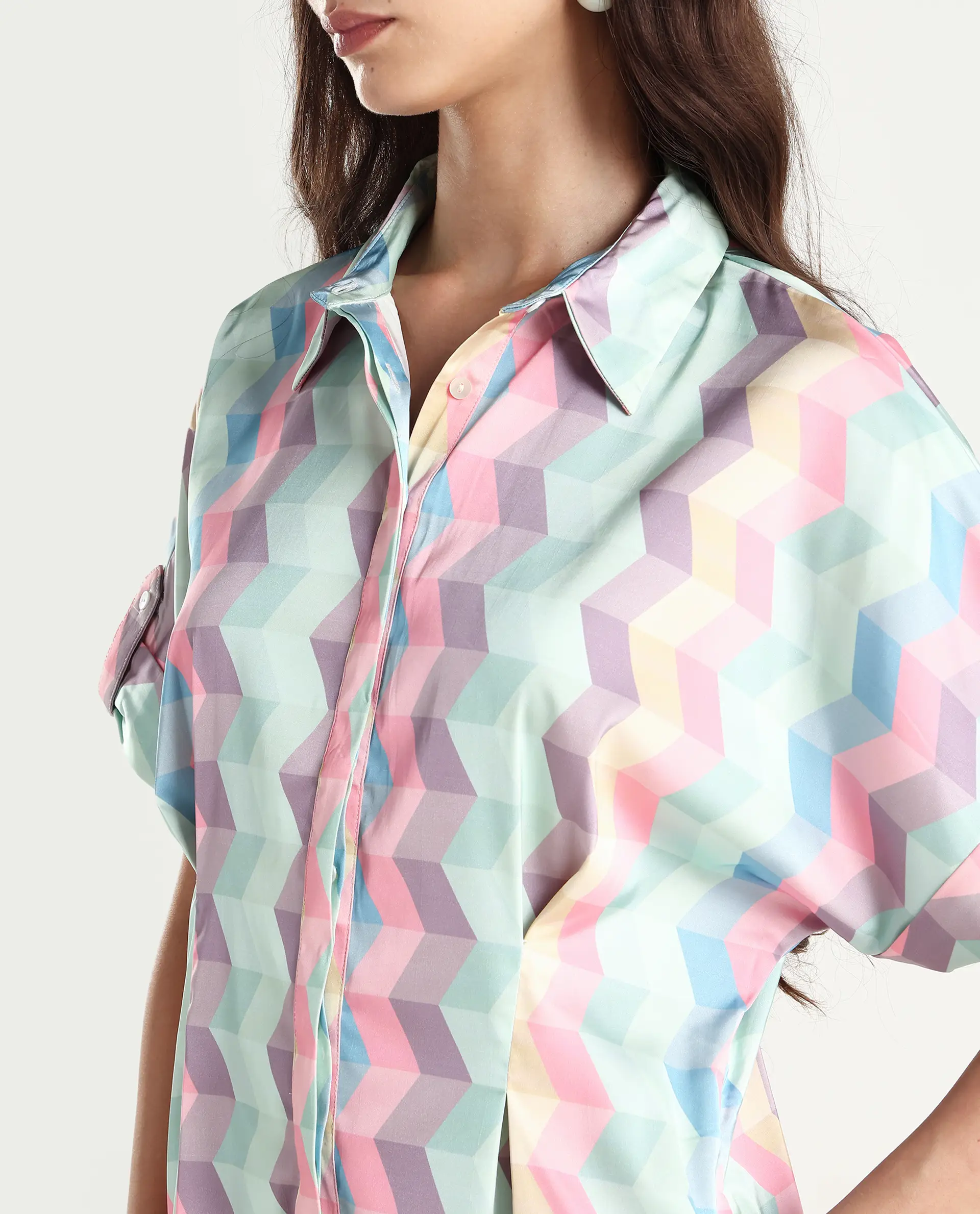 Rareism Women's Pamesan Multi Modal Spread Collar Geometric Print Regular Fit Playsuit - Image 4