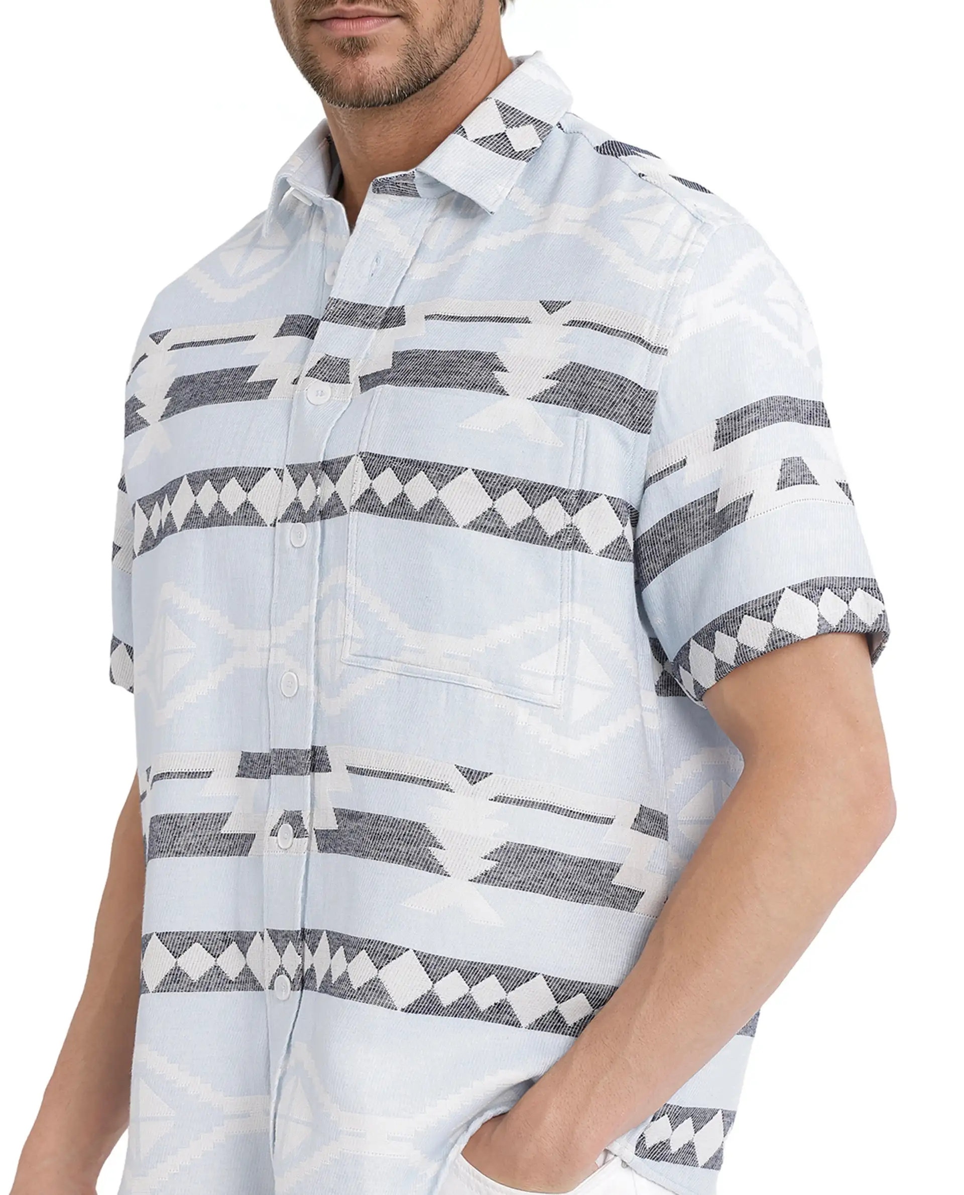 Rare Rabbit Men's Pamp Light Blue Cotton Jacquard Boxy Fit Half Sleeve Collared Shirt - Image 4