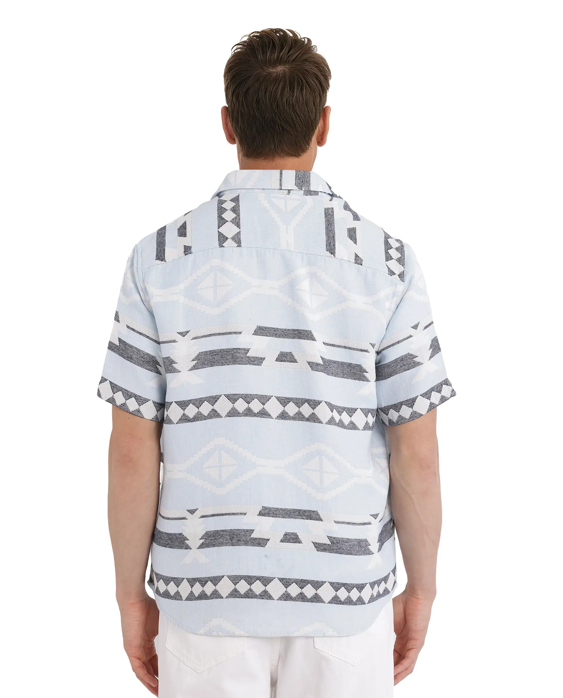 Rare Rabbit Men's Pamp Light Blue Cotton Jacquard Boxy Fit Half Sleeve Collared Shirt - Image 5