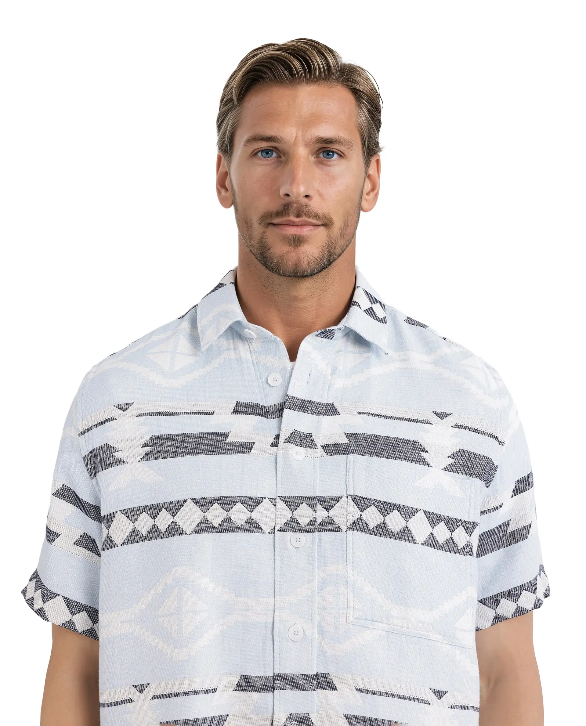Rare Rabbit Men's Pamp Light Blue Cotton Jacquard Boxy Fit Half Sleeve Collared Shirt - Image 6