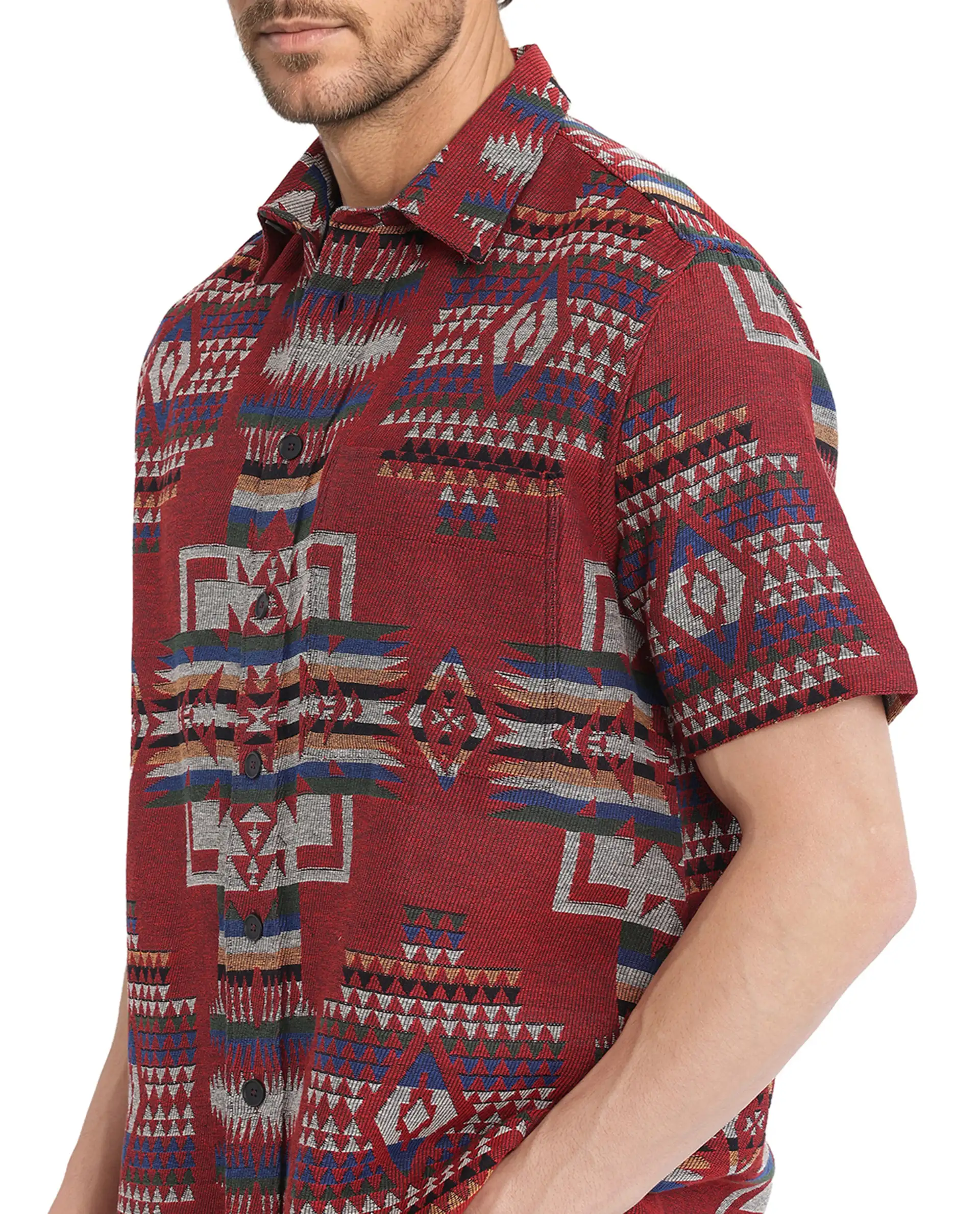 Rare Rabbit Men's Pamp Maroon Cotton Jacquard Boxy Fit Half Sleeve Collared Shirt - Image 5