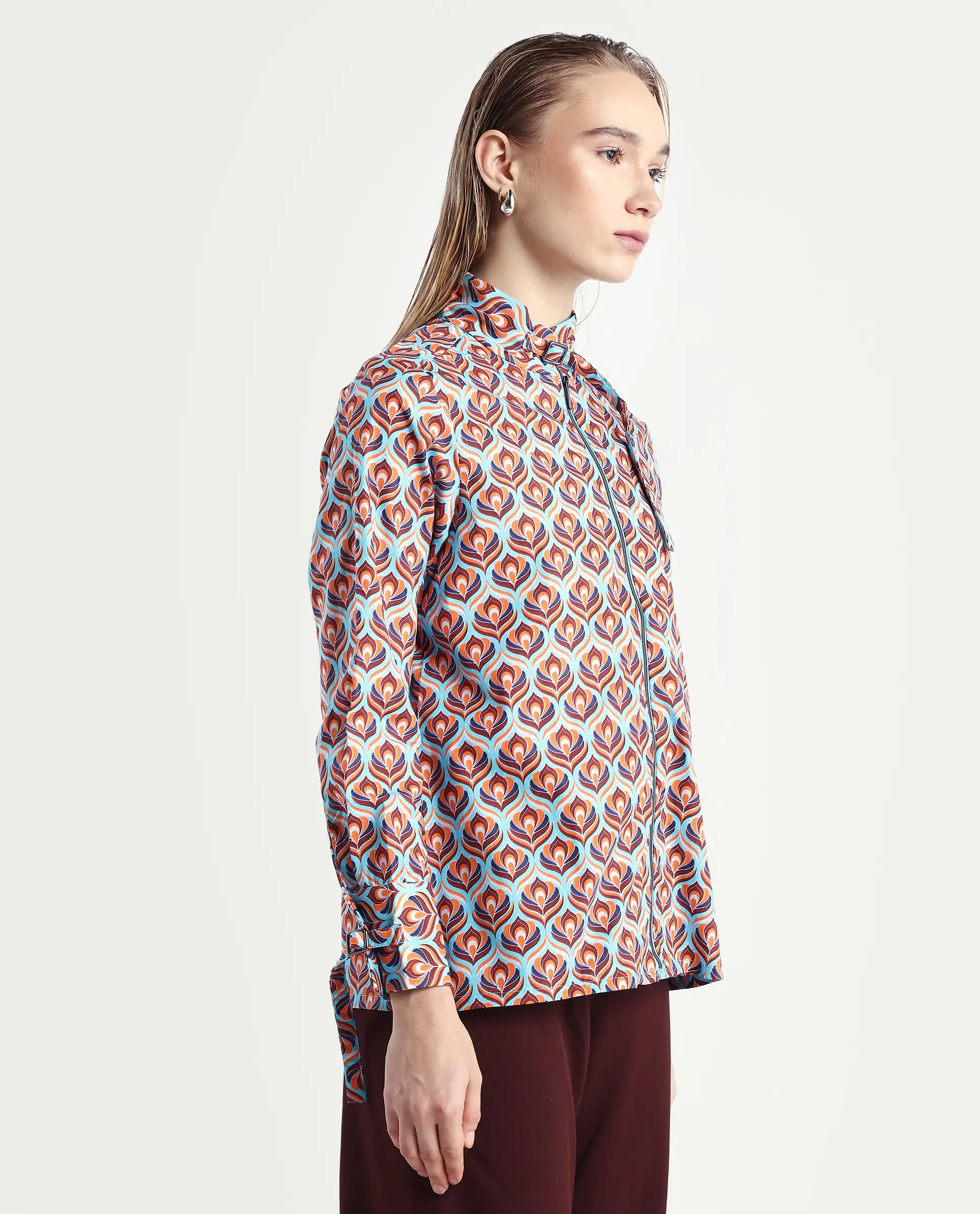 Rareism Women's Panache Multi Cotton High Neck Geometric Print Cuffed Sleeve Regular Fit Top - Image 5