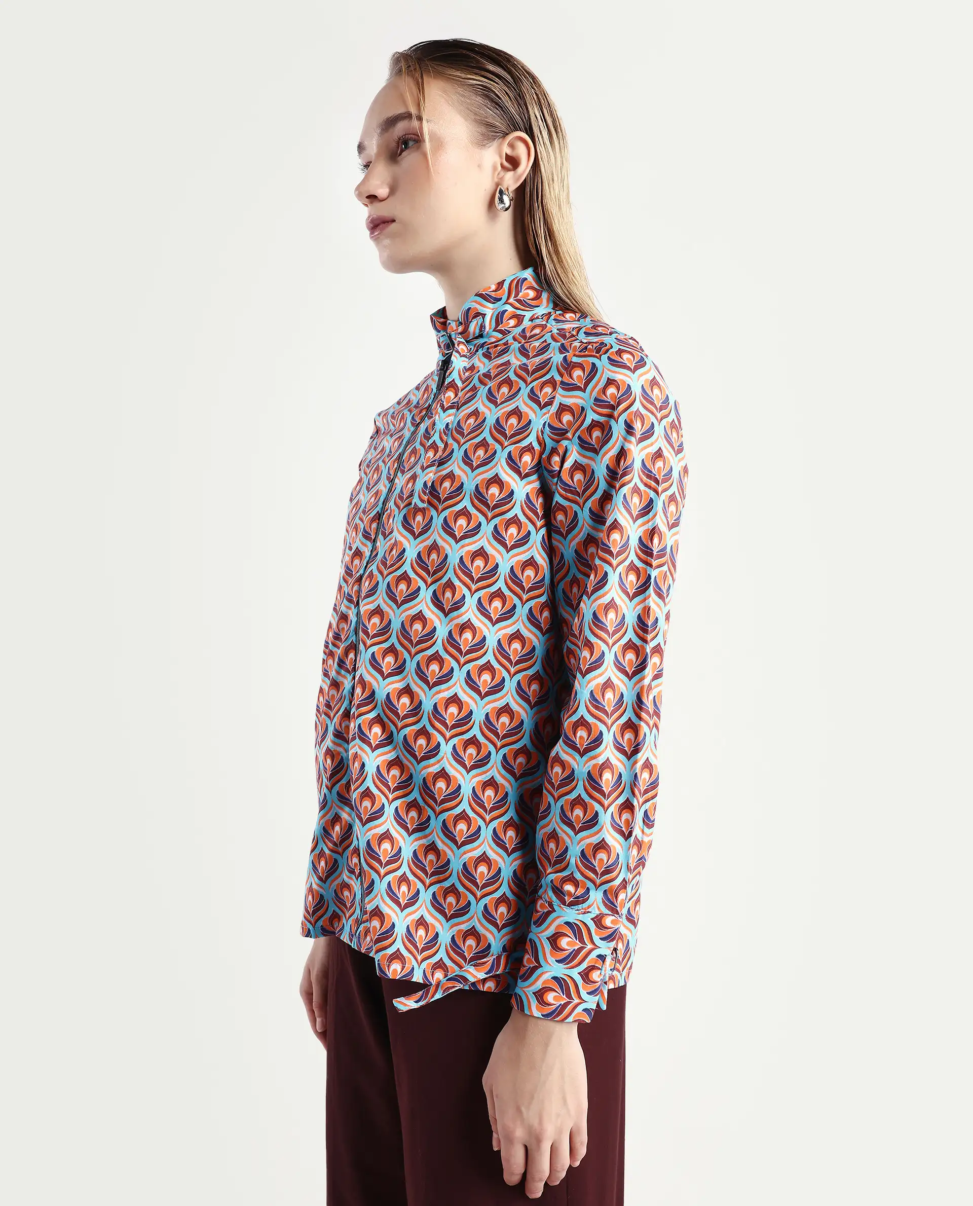 Rareism Women's Panache Multi Cotton High Neck Geometric Print Cuffed Sleeve Regular Fit Top - Image 6