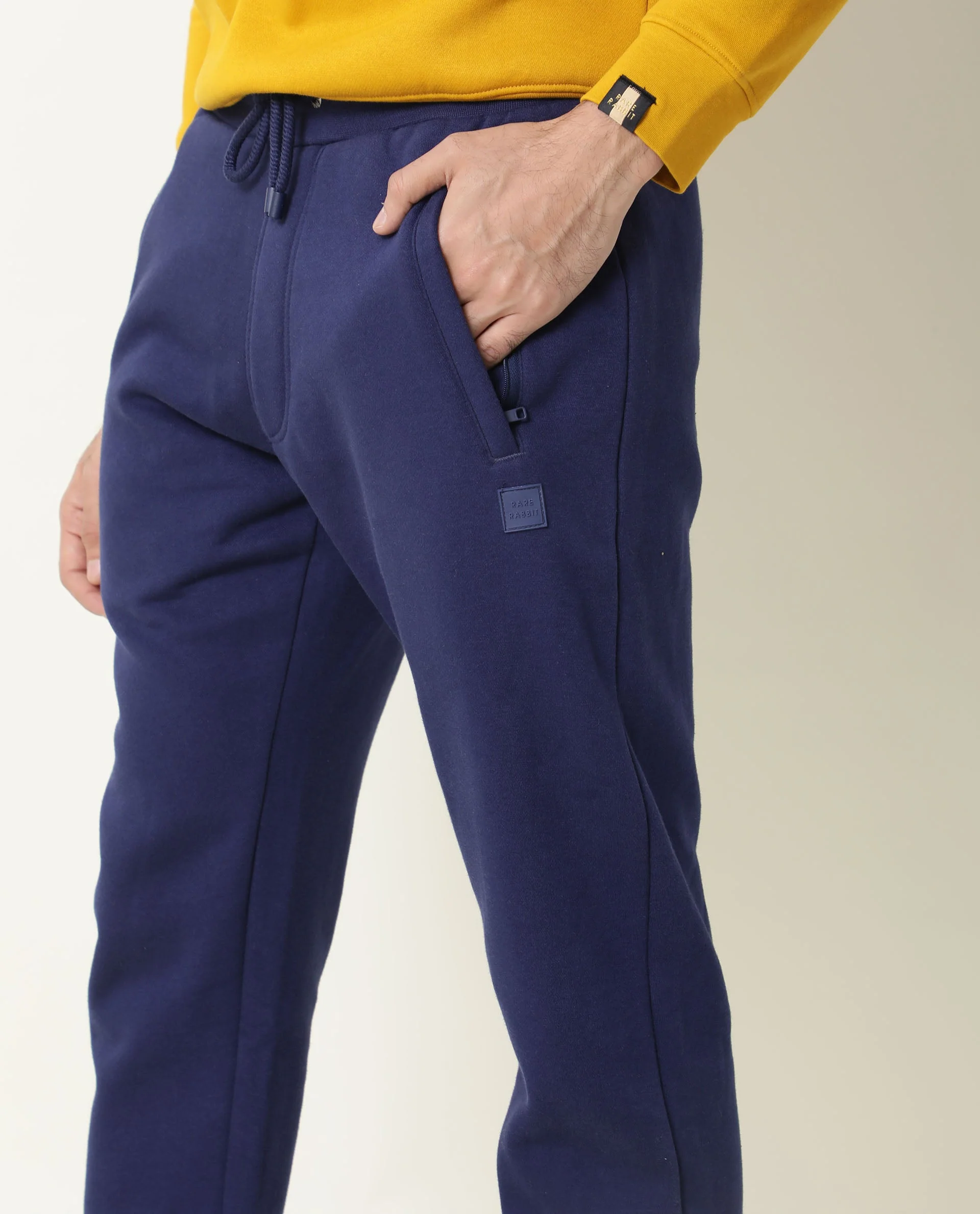 Rare Rabbit Men's Panama Blue Cotton Plain Regular Fit Joggers - Image 5