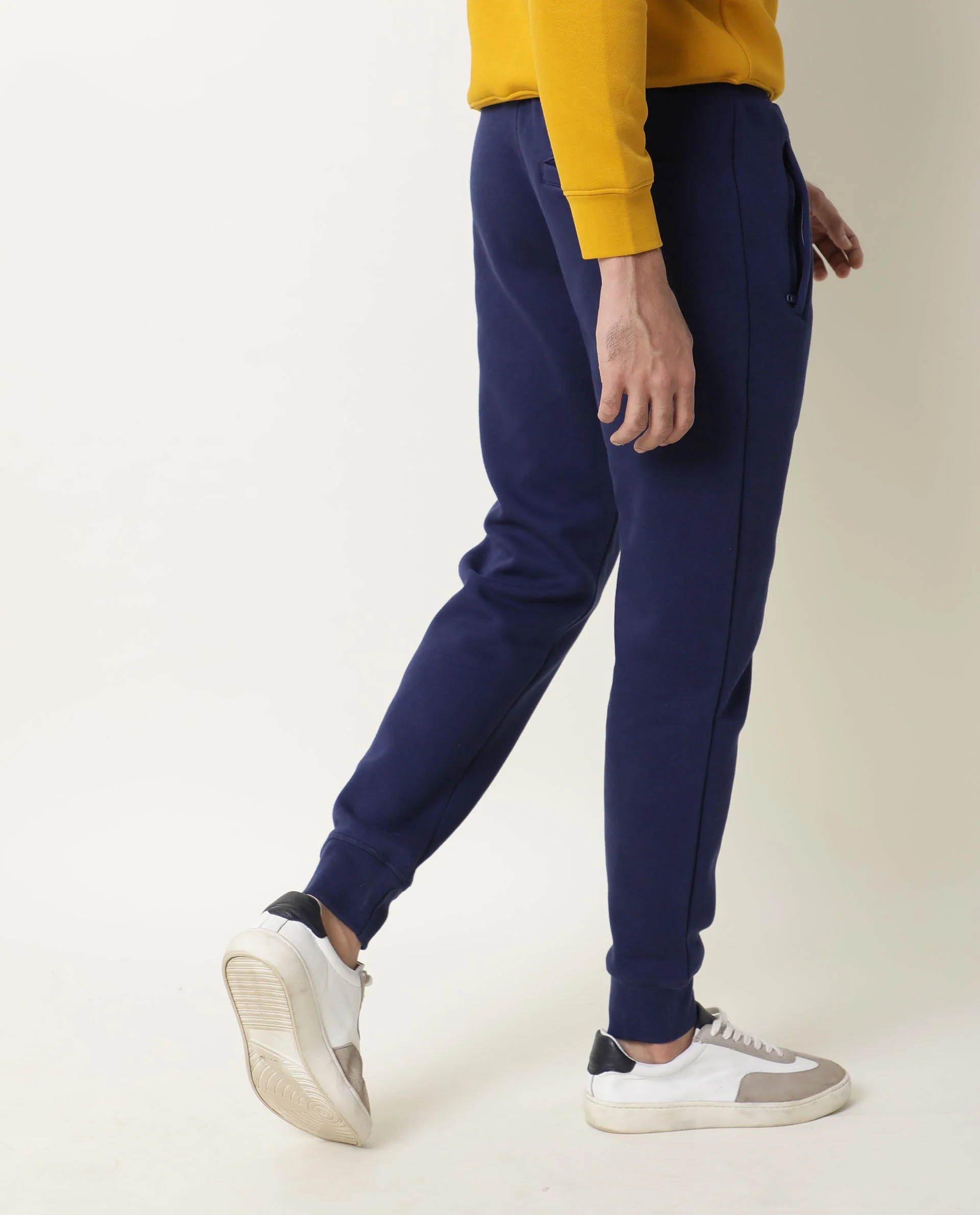 Rare Rabbit Men's Panama Blue Cotton Plain Regular Fit Joggers - Image 7