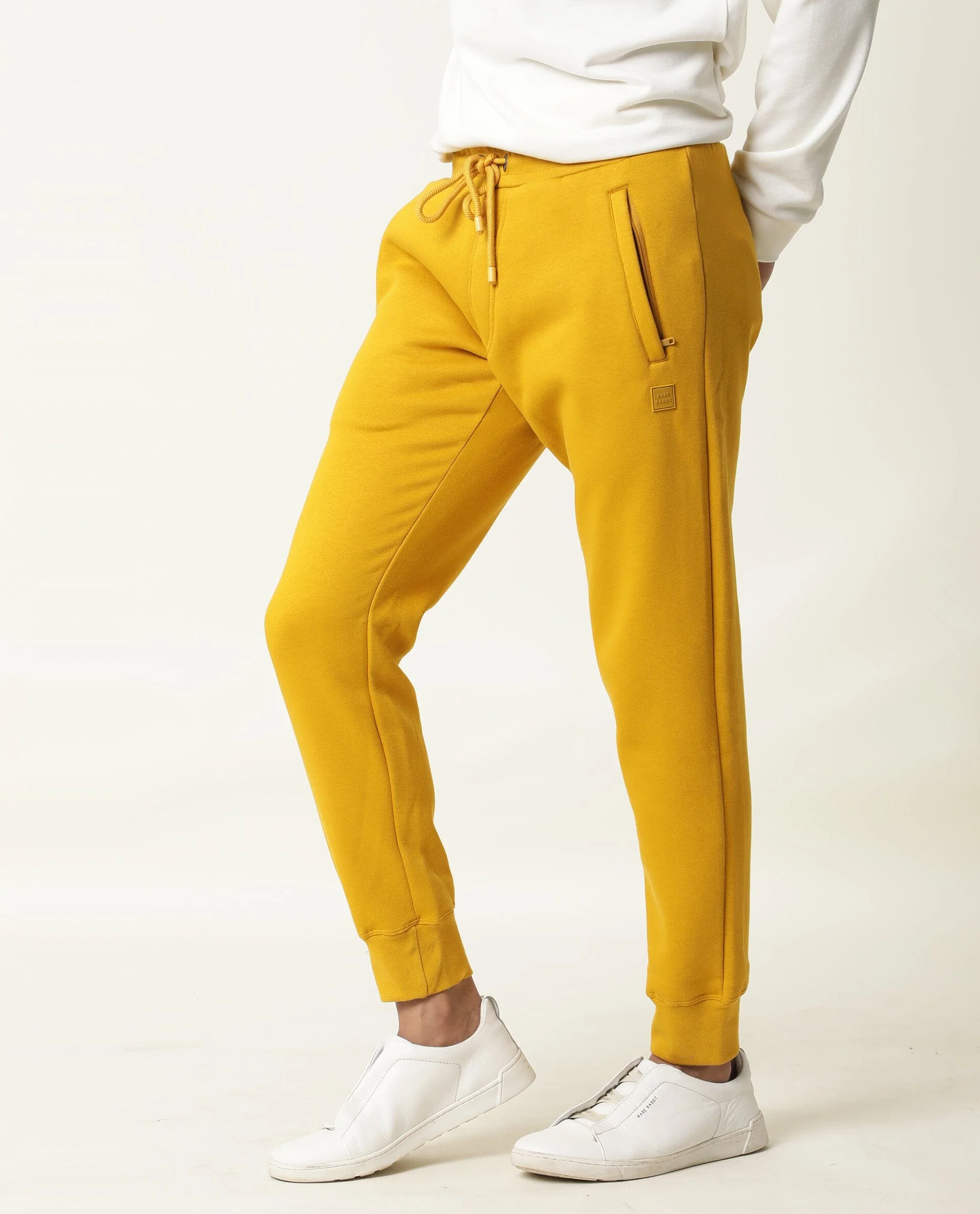 Rare Rabbit Men's Panama Yellow Cotton Plain Regular Fit Joggers - Image 4