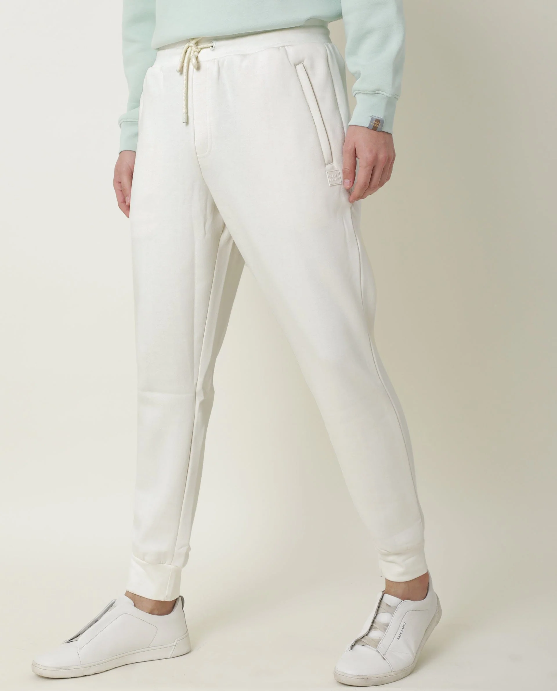 Rare Rabbit Men's Panama Offwhite Cotton Plain Slim Fit Joggers - Image 4