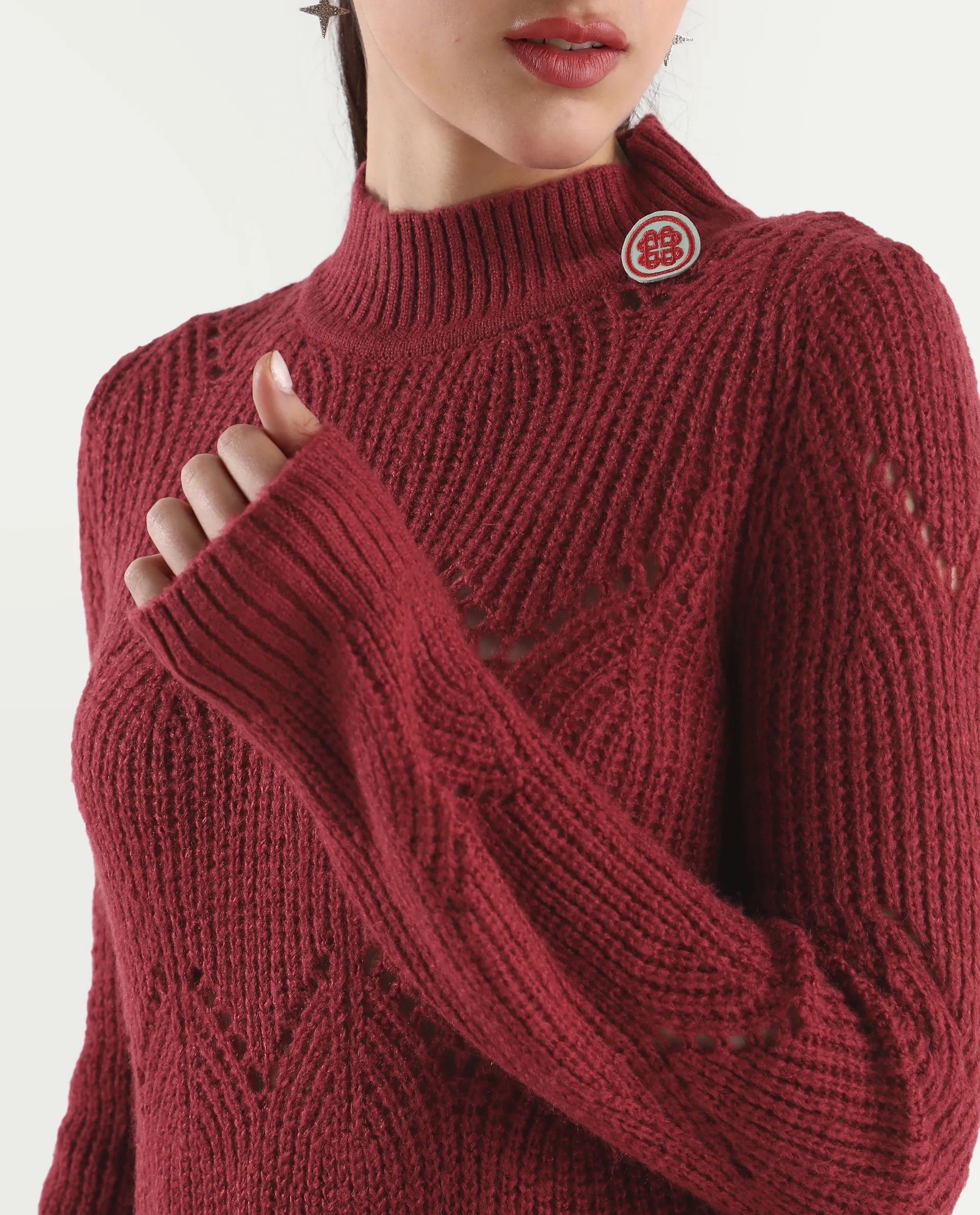 Rareism Women's Acrylic High Neck Plain Regular Fit Sweater - Image 4