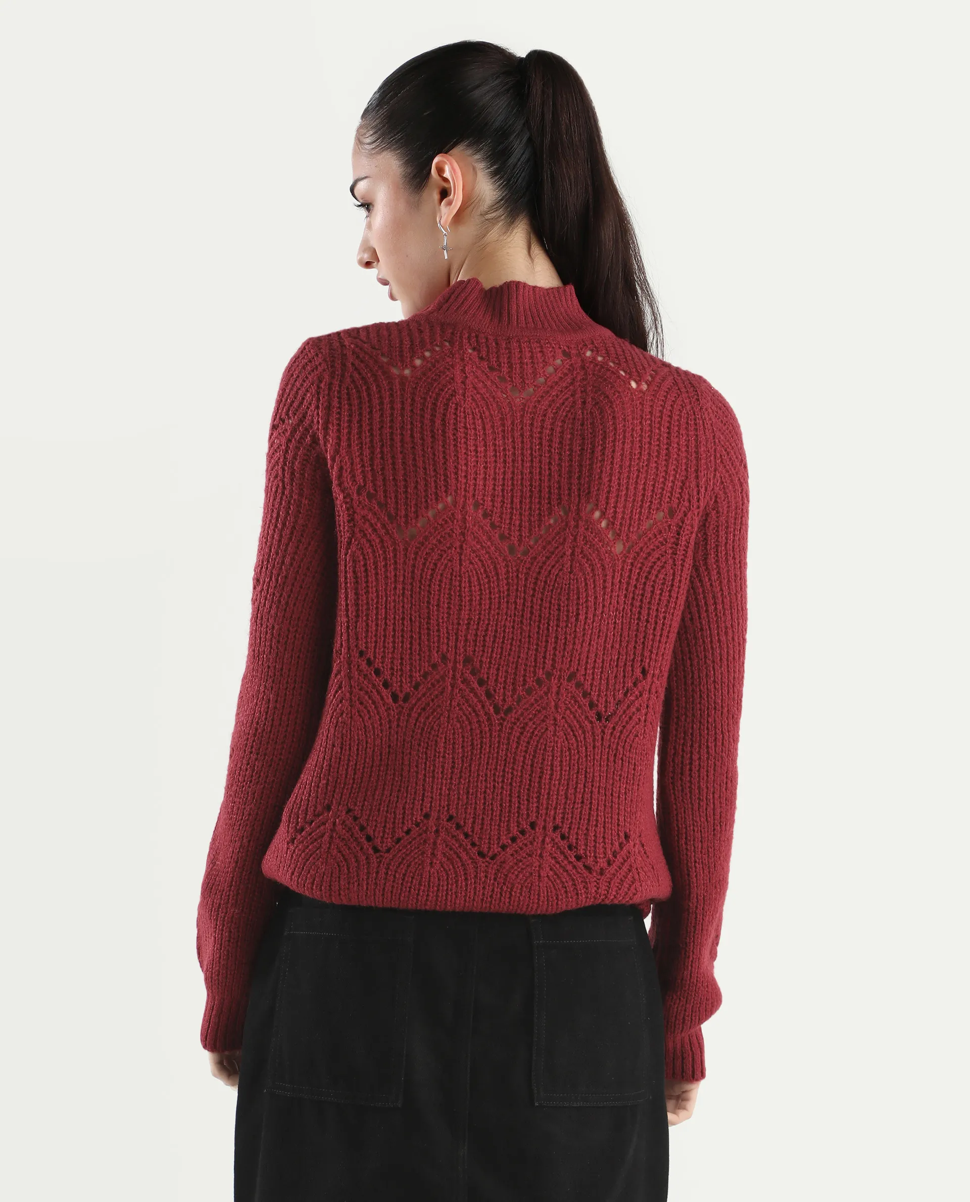 Rareism Women's Acrylic High Neck Plain Regular Fit Sweater - Image 7