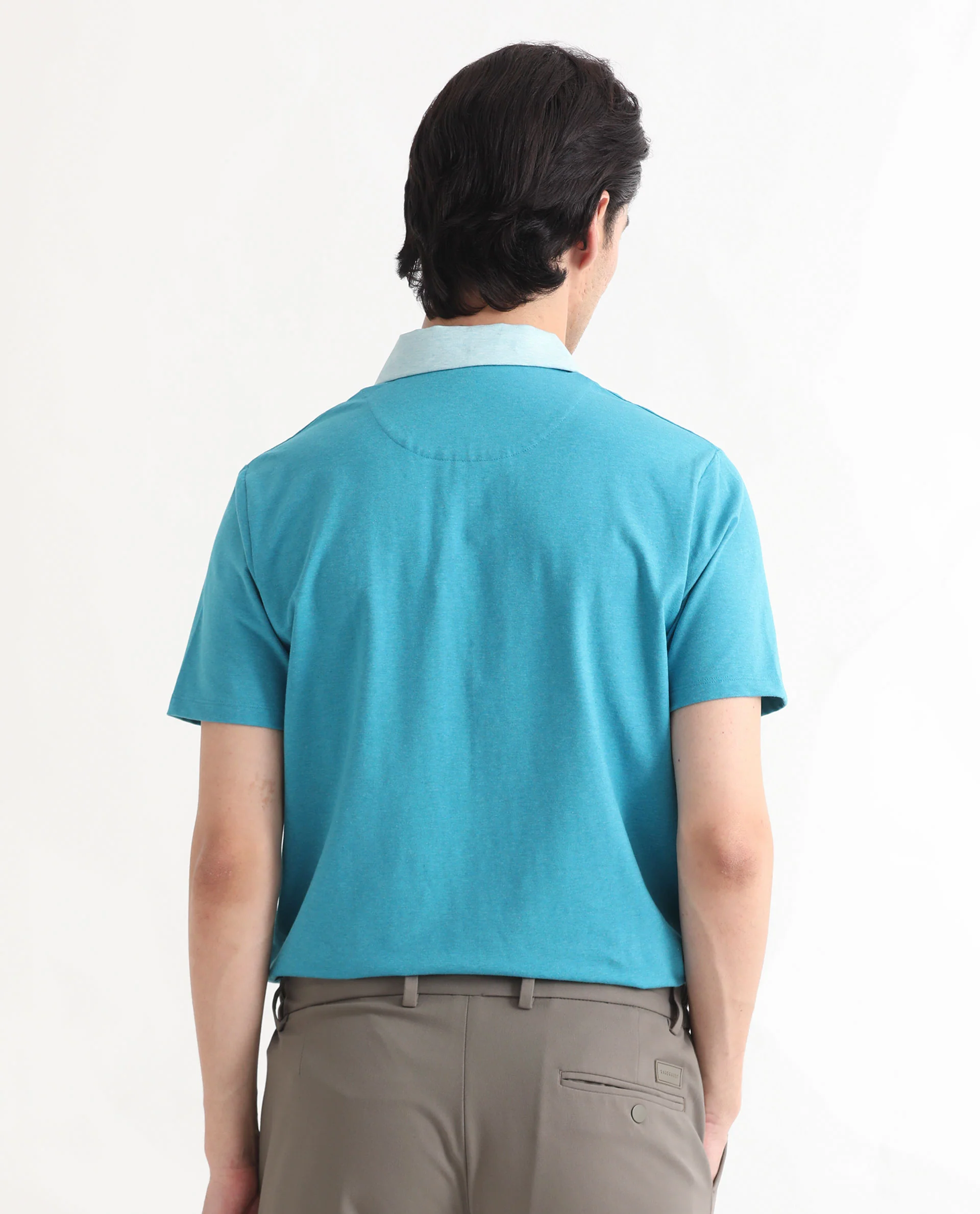 Rare Rabbit Men's Panel Blue Cotton Plain Regular Fit Half Sleeve Polo - Image 8