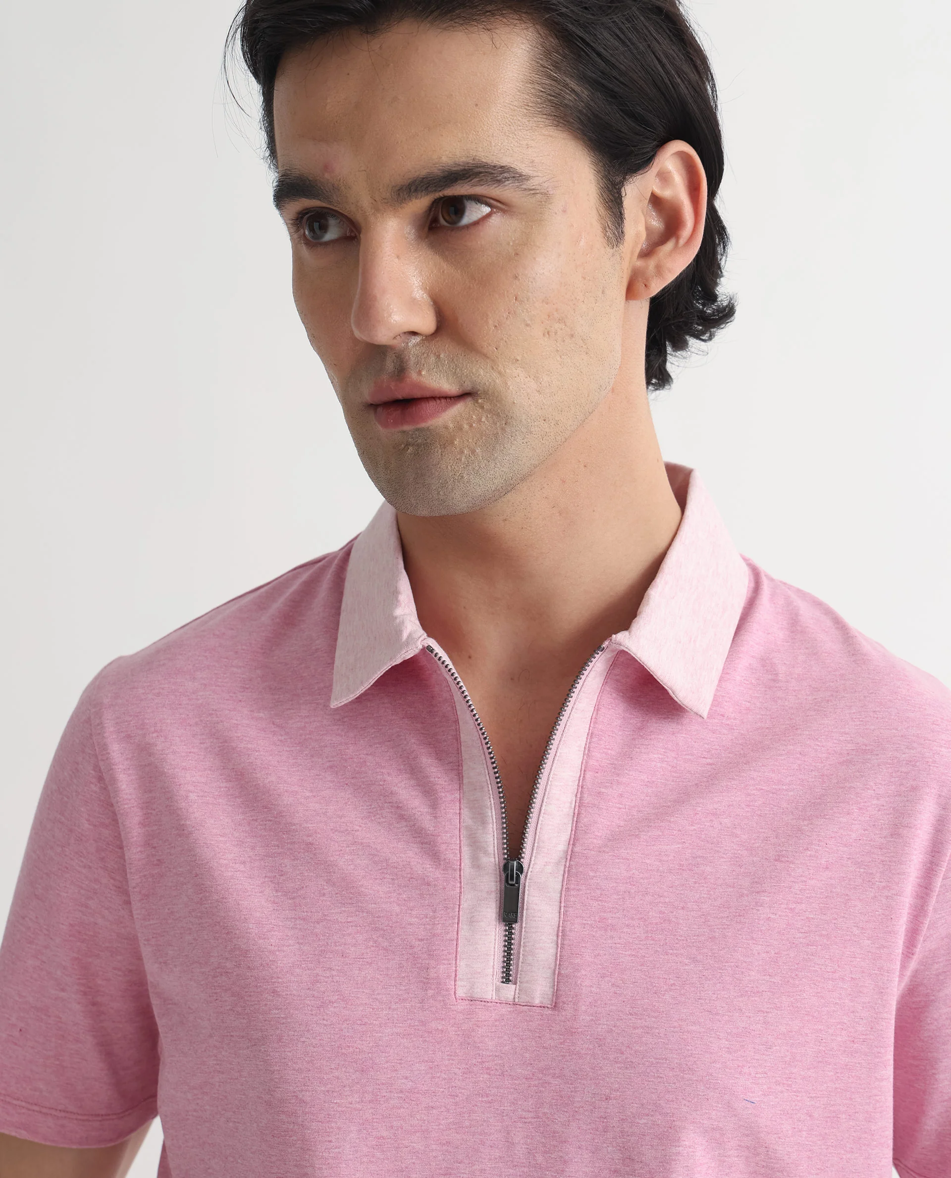 Rare Rabbit Men's Panel Pink Cotton Plain Regular Fit Half Sleeve Polo - Image 2