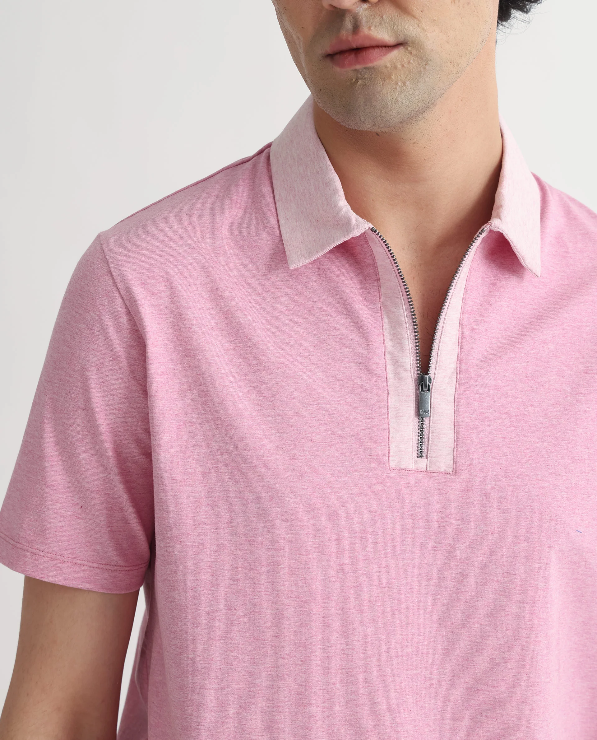 Rare Rabbit Men's Panel Pink Cotton Plain Regular Fit Half Sleeve Polo - Image 5