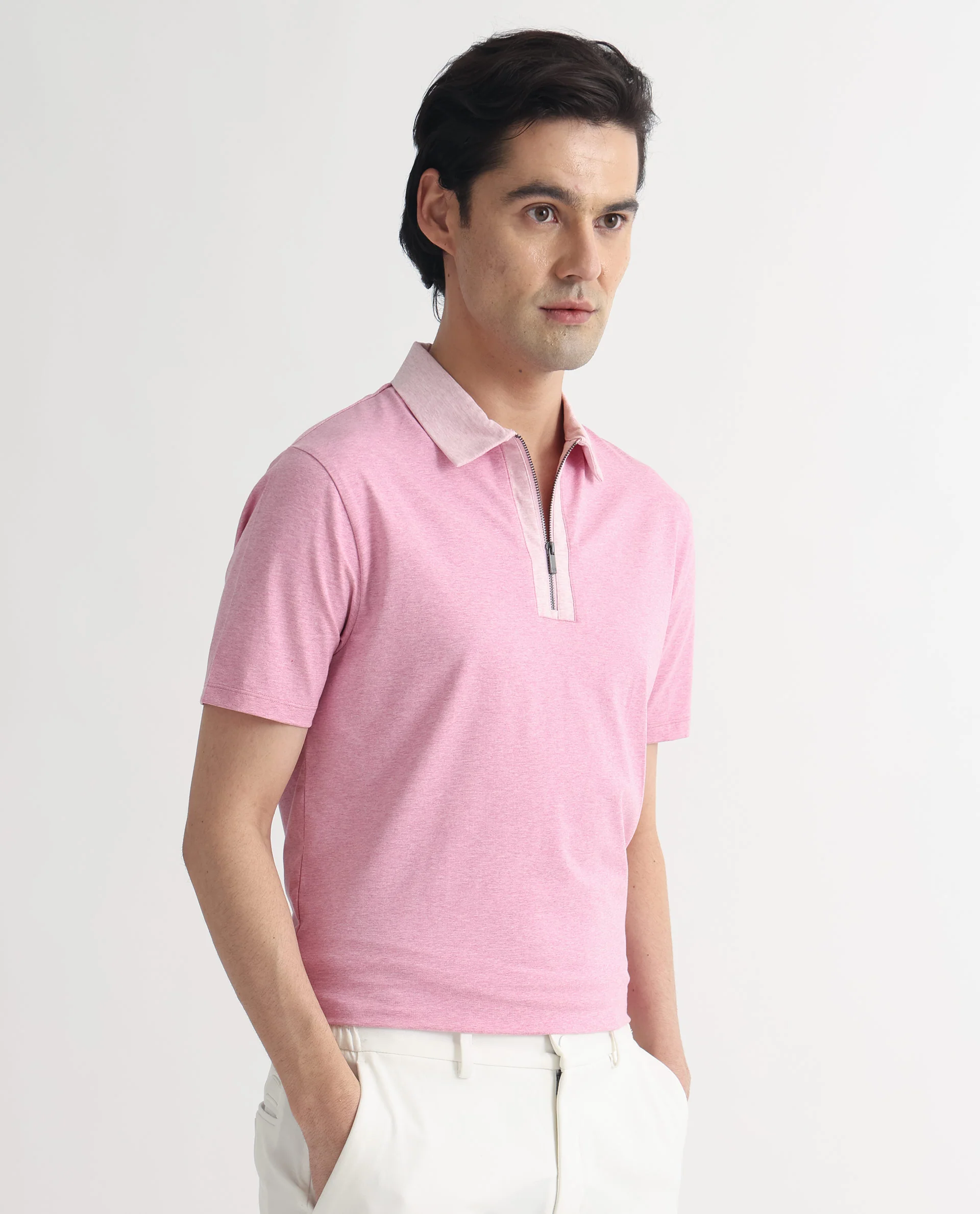 Rare Rabbit Men's Panel Pink Cotton Plain Regular Fit Half Sleeve Polo - Image 6