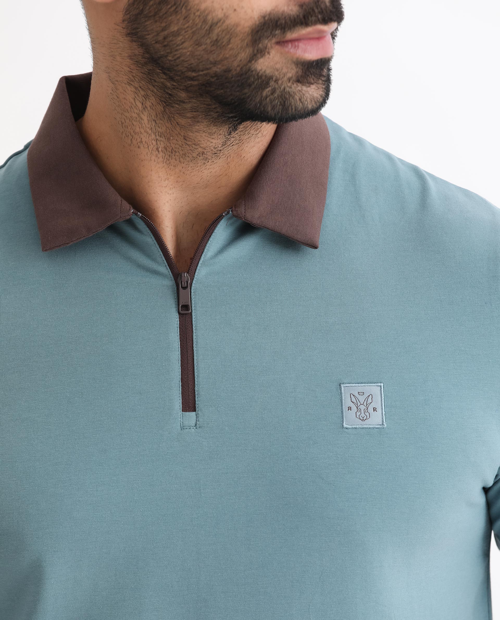 Rare Rabbit Men's Panet Dusky Blue Cotton Plain Regular Fit Half Sleeve Polo - Image 4