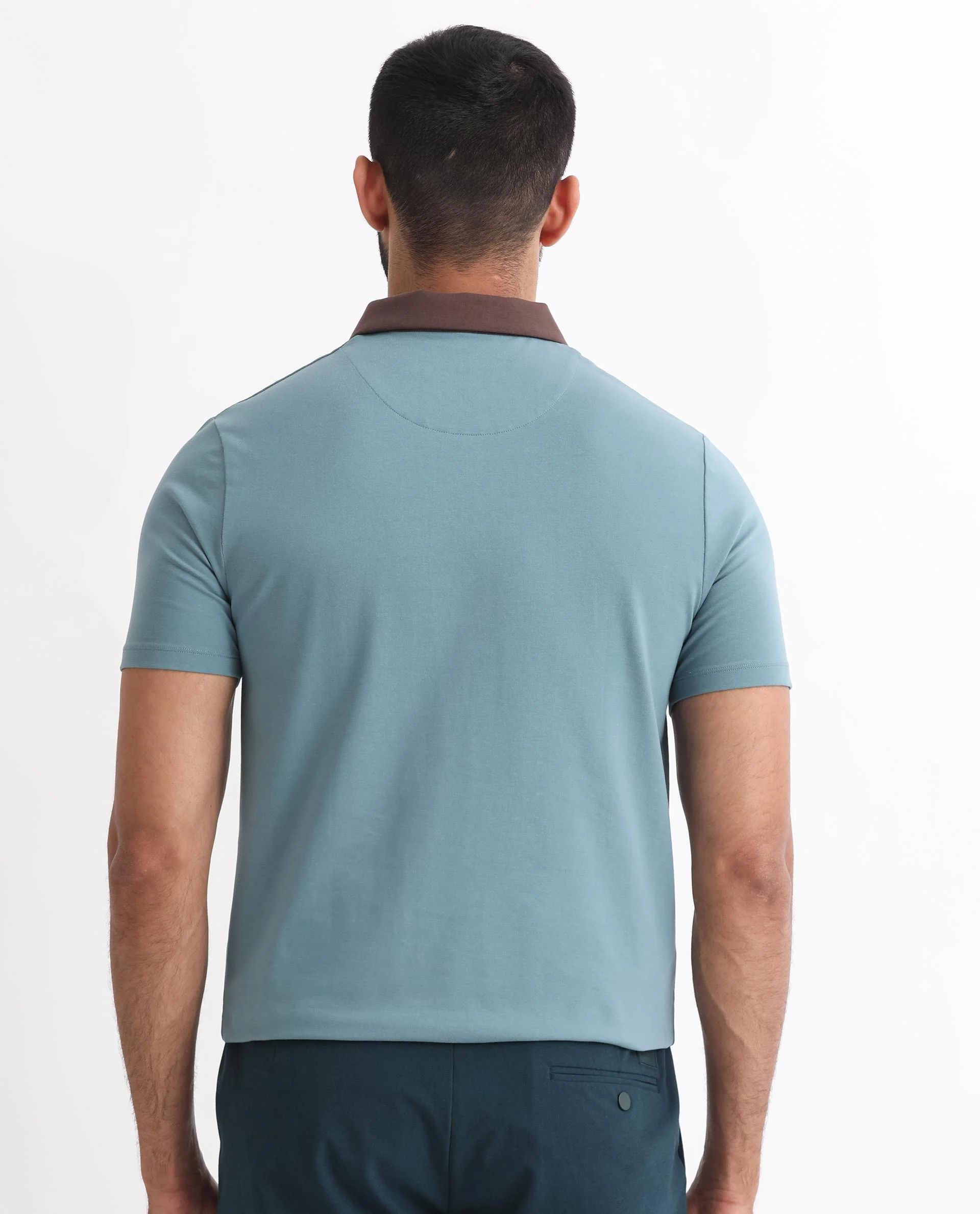 Rare Rabbit Men's Panet Dusky Blue Cotton Plain Regular Fit Half Sleeve Polo - Image 8