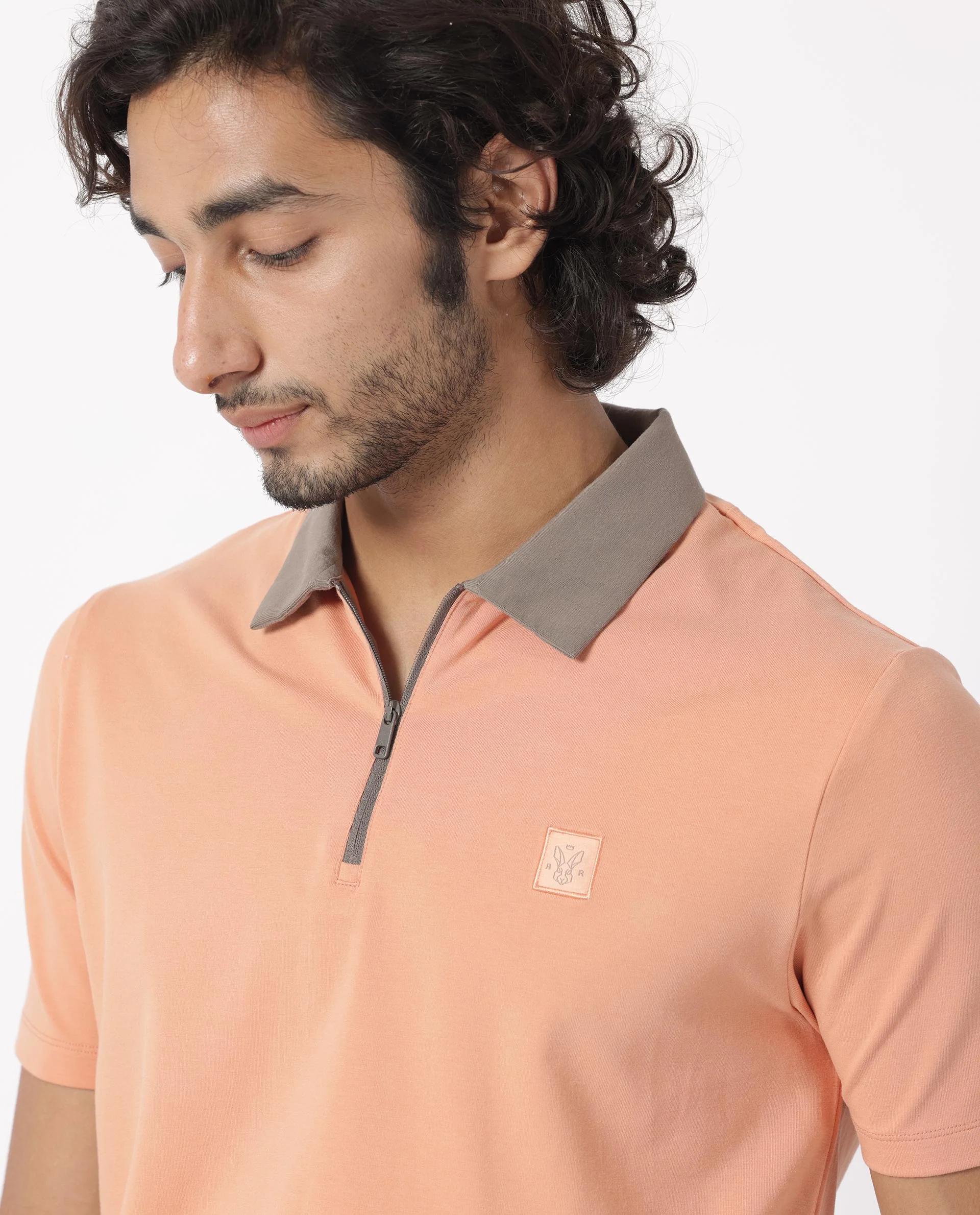 Rare Rabbit Men's Panet Orange Cotton Plain Regular Fit Half Sleeve Polo