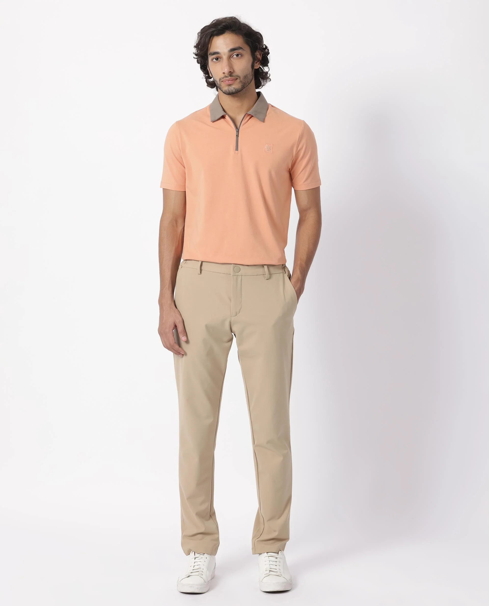 Rare Rabbit Men's Panet Orange Cotton Plain Regular Fit Half Sleeve Polo - Image 3