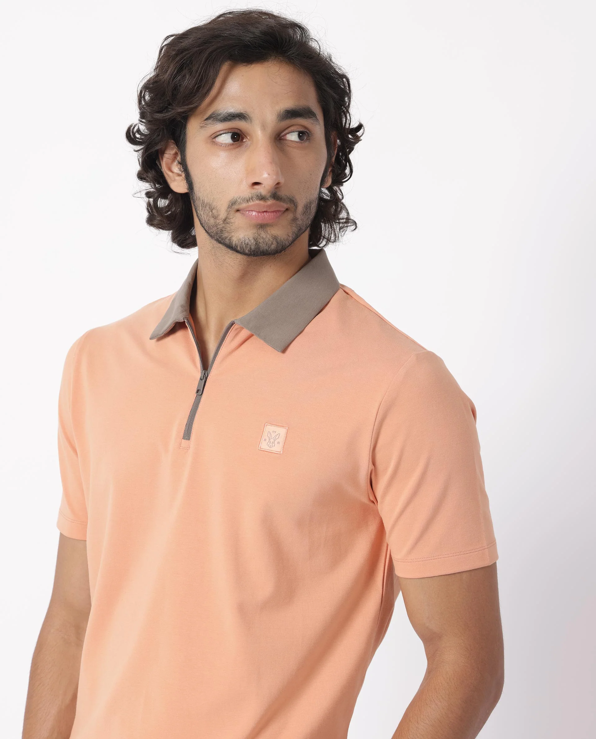 Rare Rabbit Men's Panet Orange Cotton Plain Regular Fit Half Sleeve Polo - Image 4