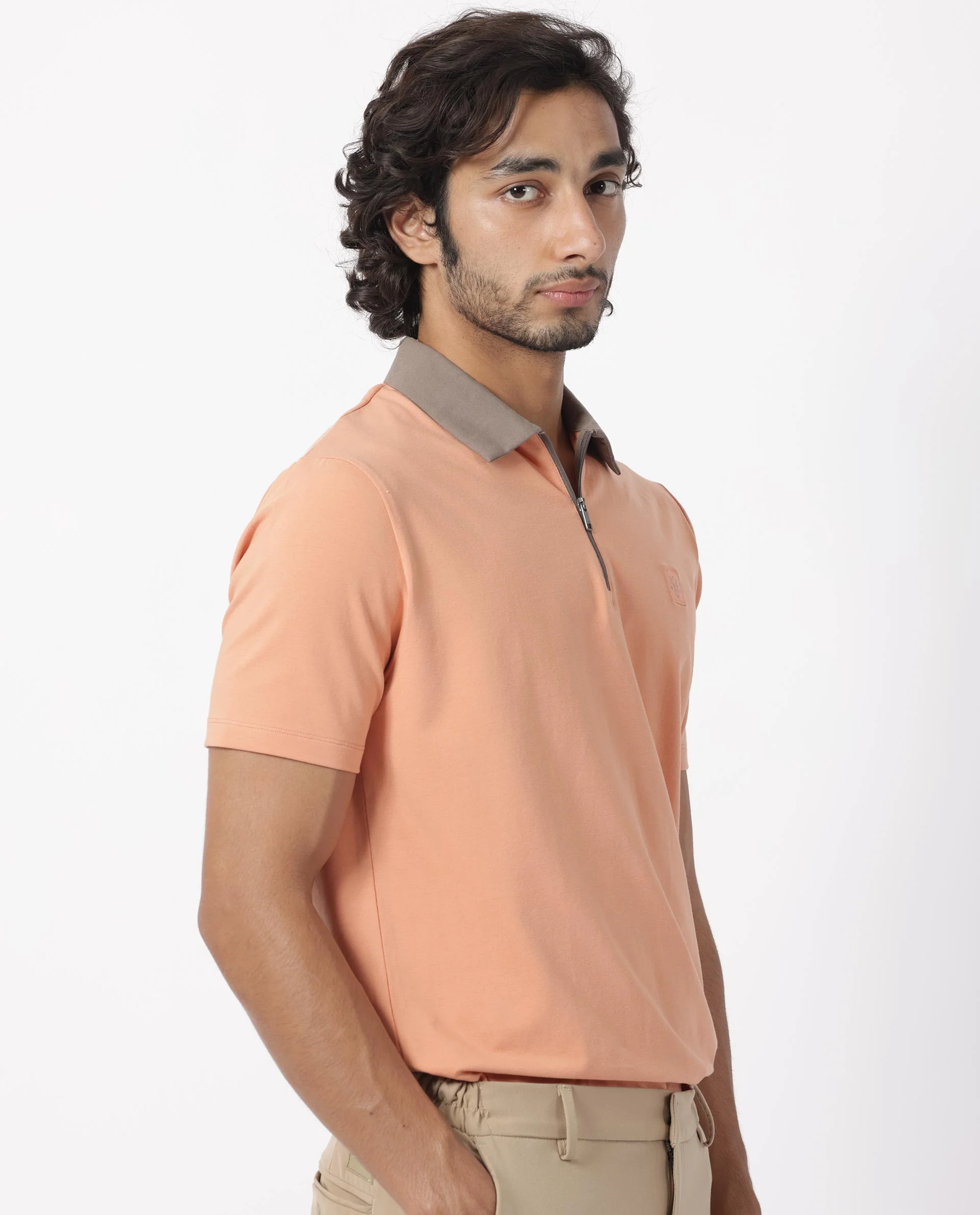 Rare Rabbit Men's Panet Orange Cotton Plain Regular Fit Half Sleeve Polo - Image 5