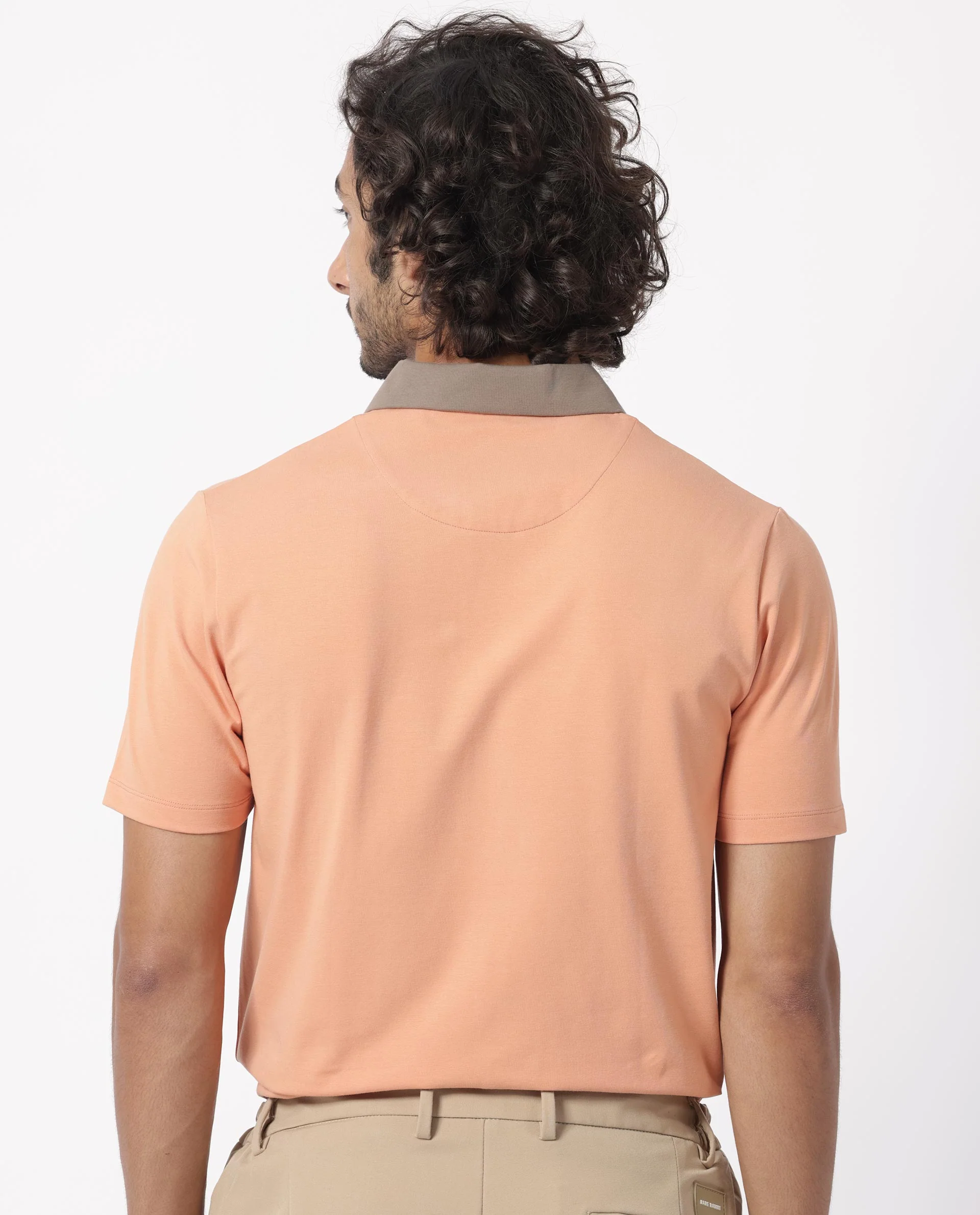 Rare Rabbit Men's Panet Orange Cotton Plain Regular Fit Half Sleeve Polo - Image 7