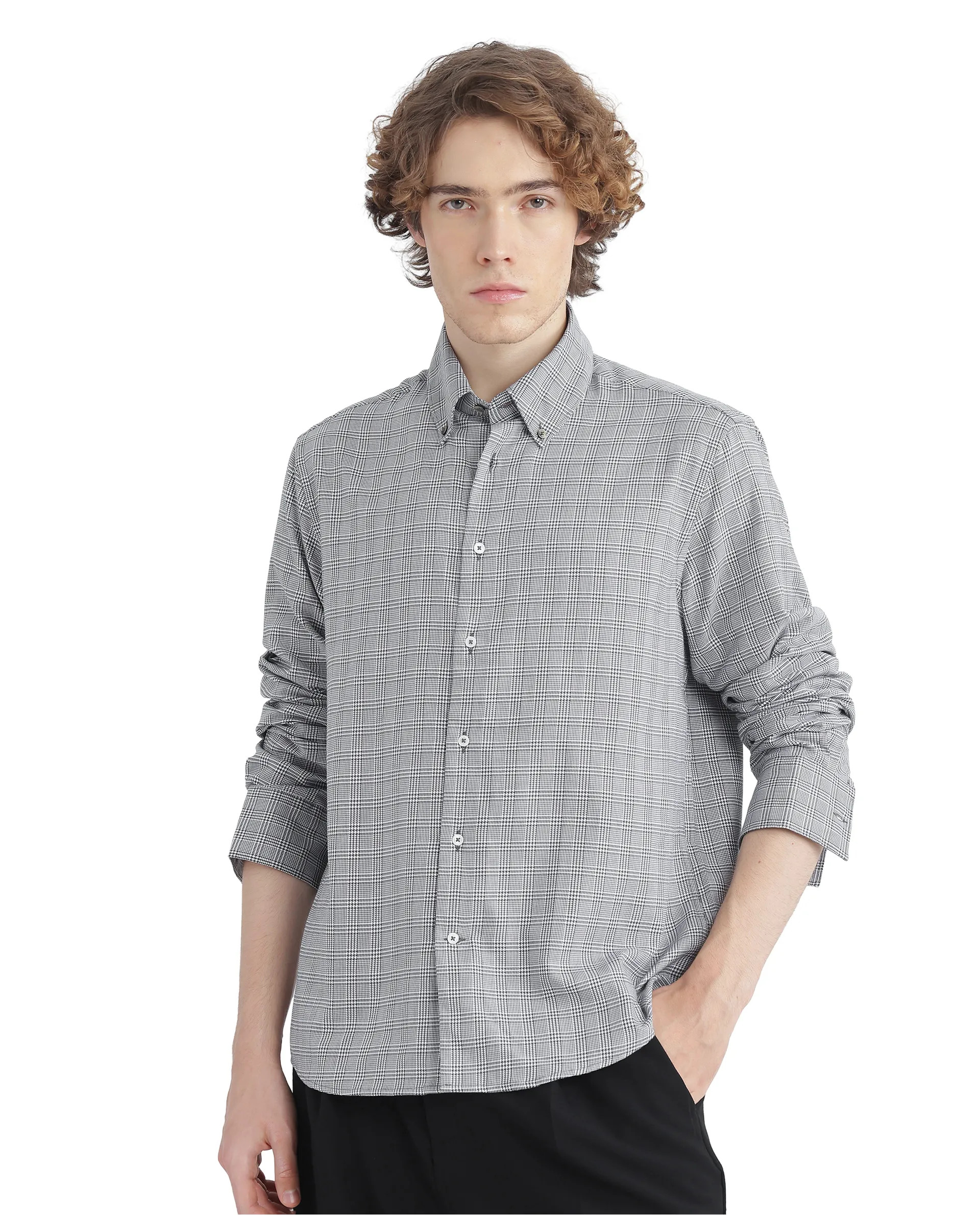 Rare Rabbit Men's Pankal Black Checked Print Oversized Fit Full Sleeve Collared Shirt - Image 2