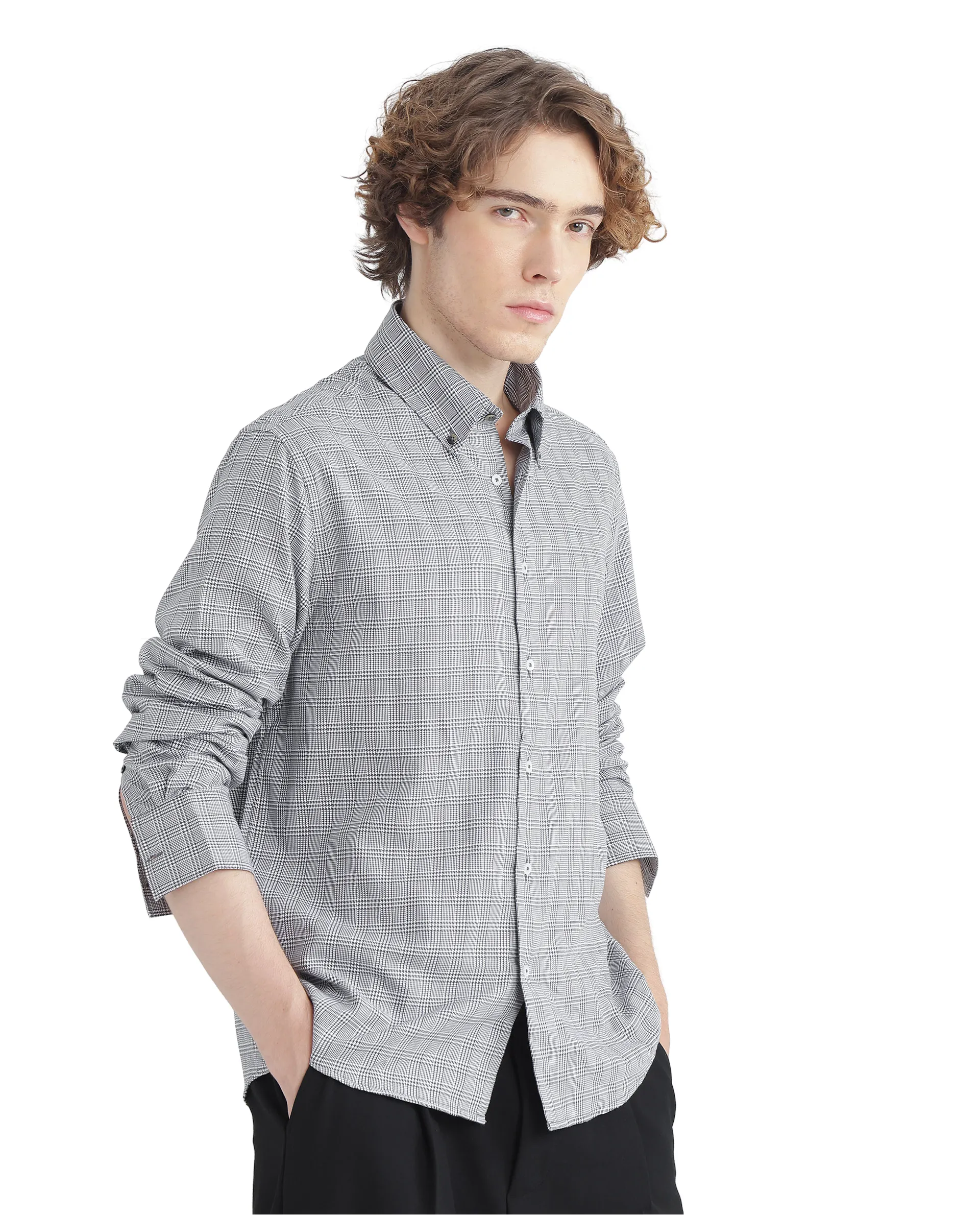 Rare Rabbit Men's Pankal Black Checked Print Oversized Fit Full Sleeve Collared Shirt - Image 6