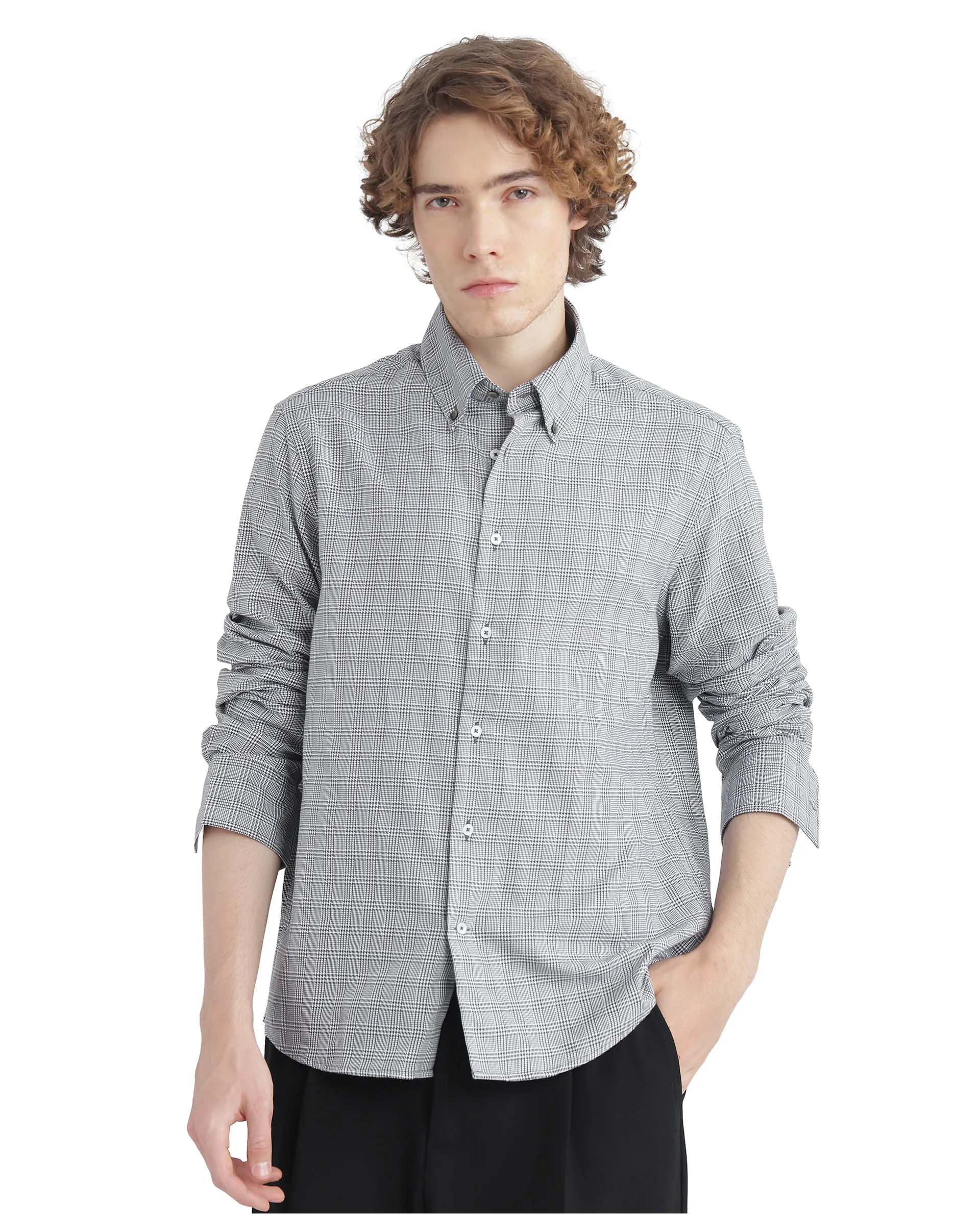 Rare Rabbit Men's Pankal Black Checked Print Oversized Fit Full Sleeve Collared Shirt - Image 8