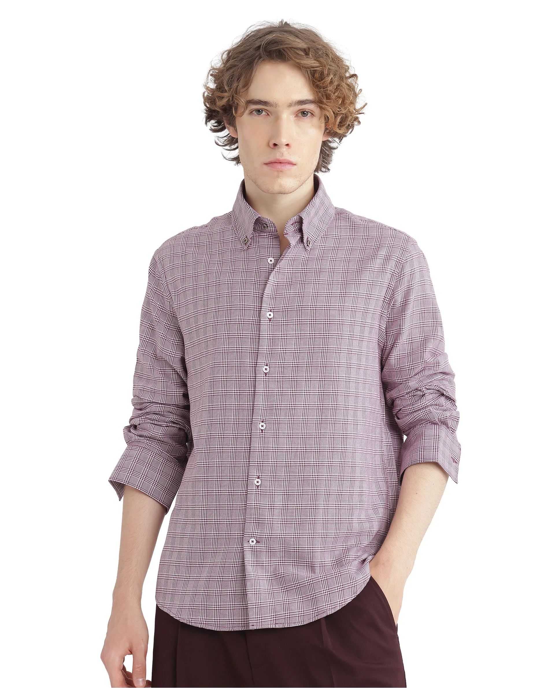 Rare Rabbit Men's Pankal Maroon Checked Print Oversized Fit Full Sleeve Collared Shirt - Image 2