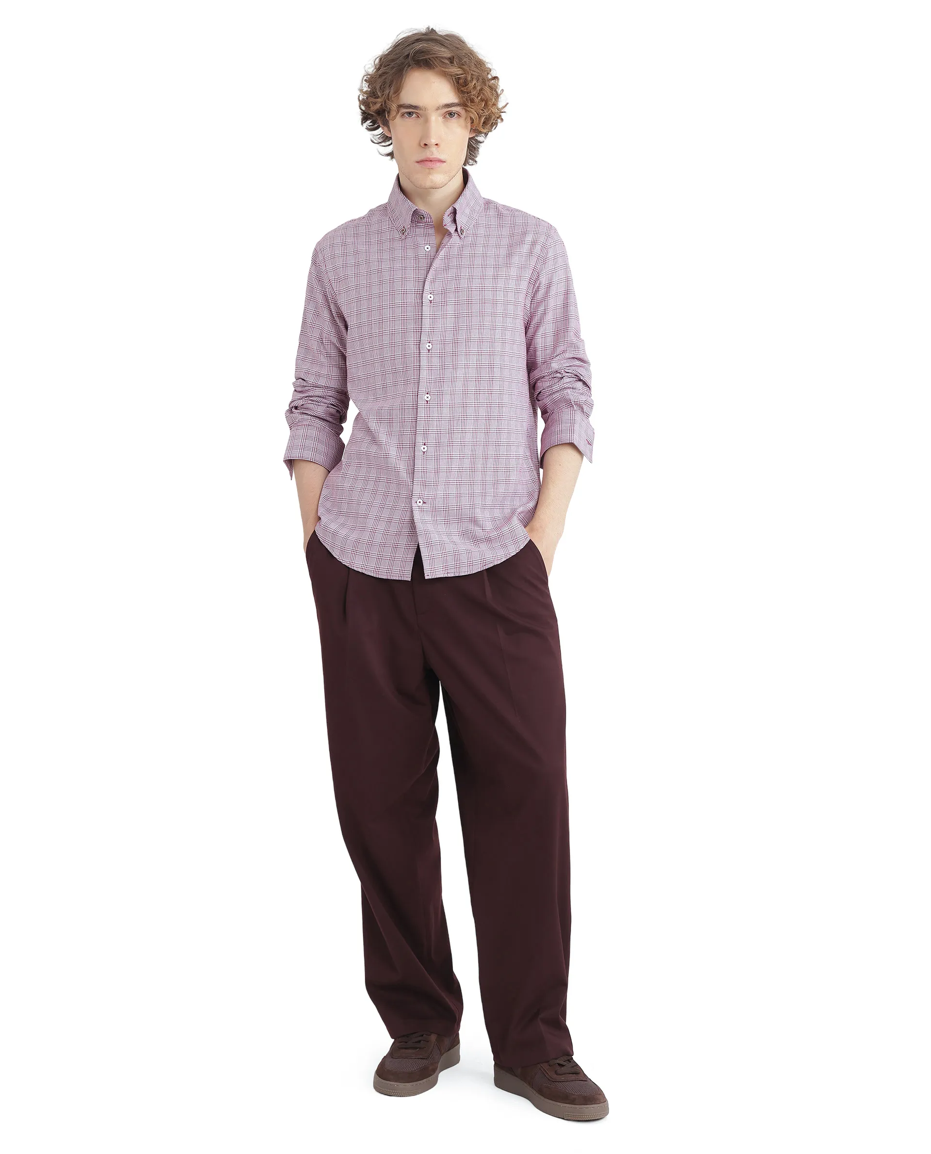 Rare Rabbit Men's Pankal Maroon Checked Print Oversized Fit Full Sleeve Collared Shirt - Image 3