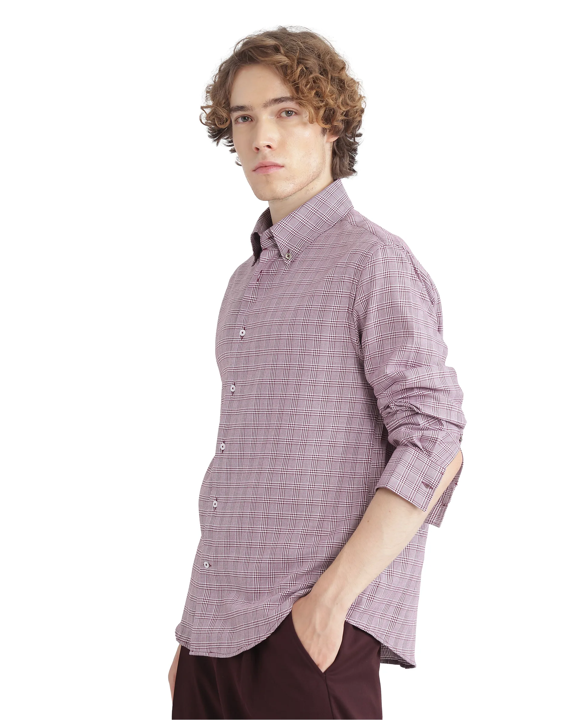 Rare Rabbit Men's Pankal Maroon Checked Print Oversized Fit Full Sleeve Collared Shirt - Image 5