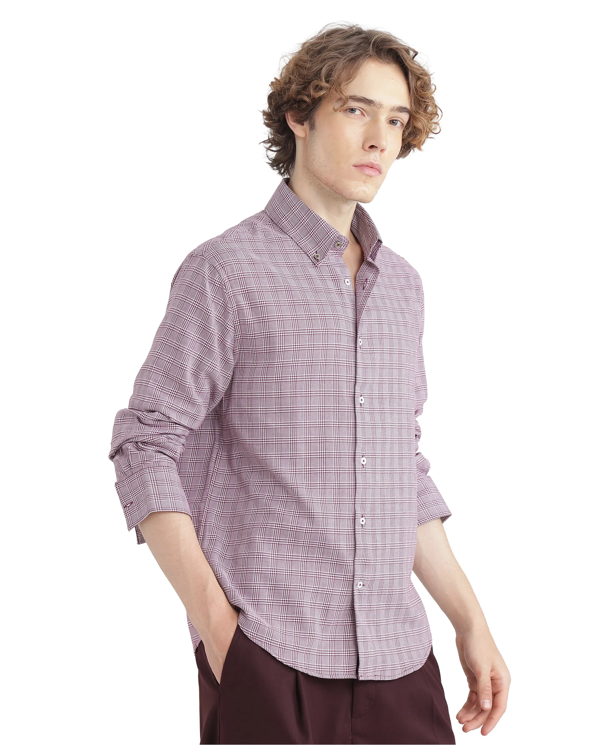 Rare Rabbit Men's Pankal Maroon Checked Print Oversized Fit Full Sleeve Collared Shirt - Image 6