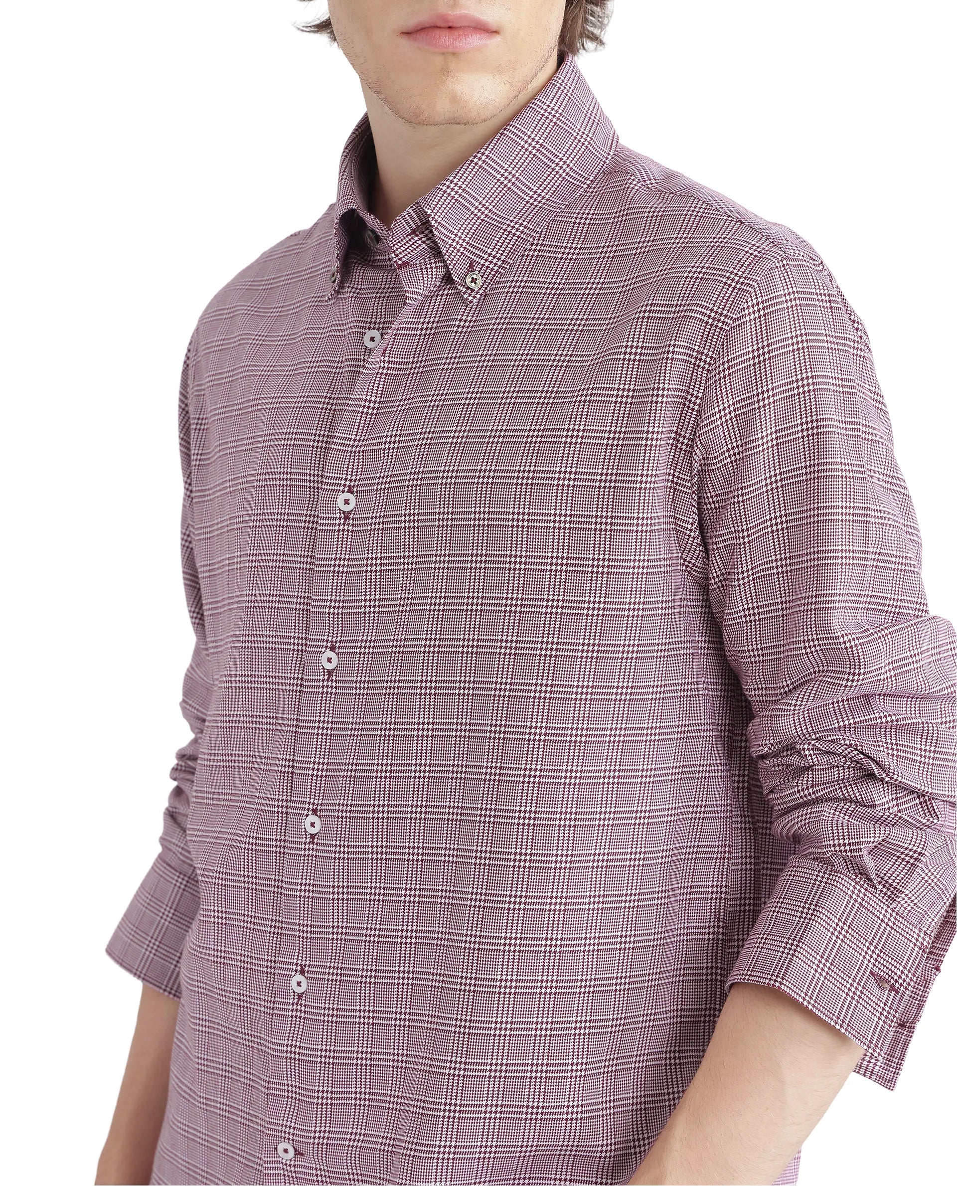 Rare Rabbit Men's Pankal Maroon Checked Print Oversized Fit Full Sleeve Collared Shirt - Image 8