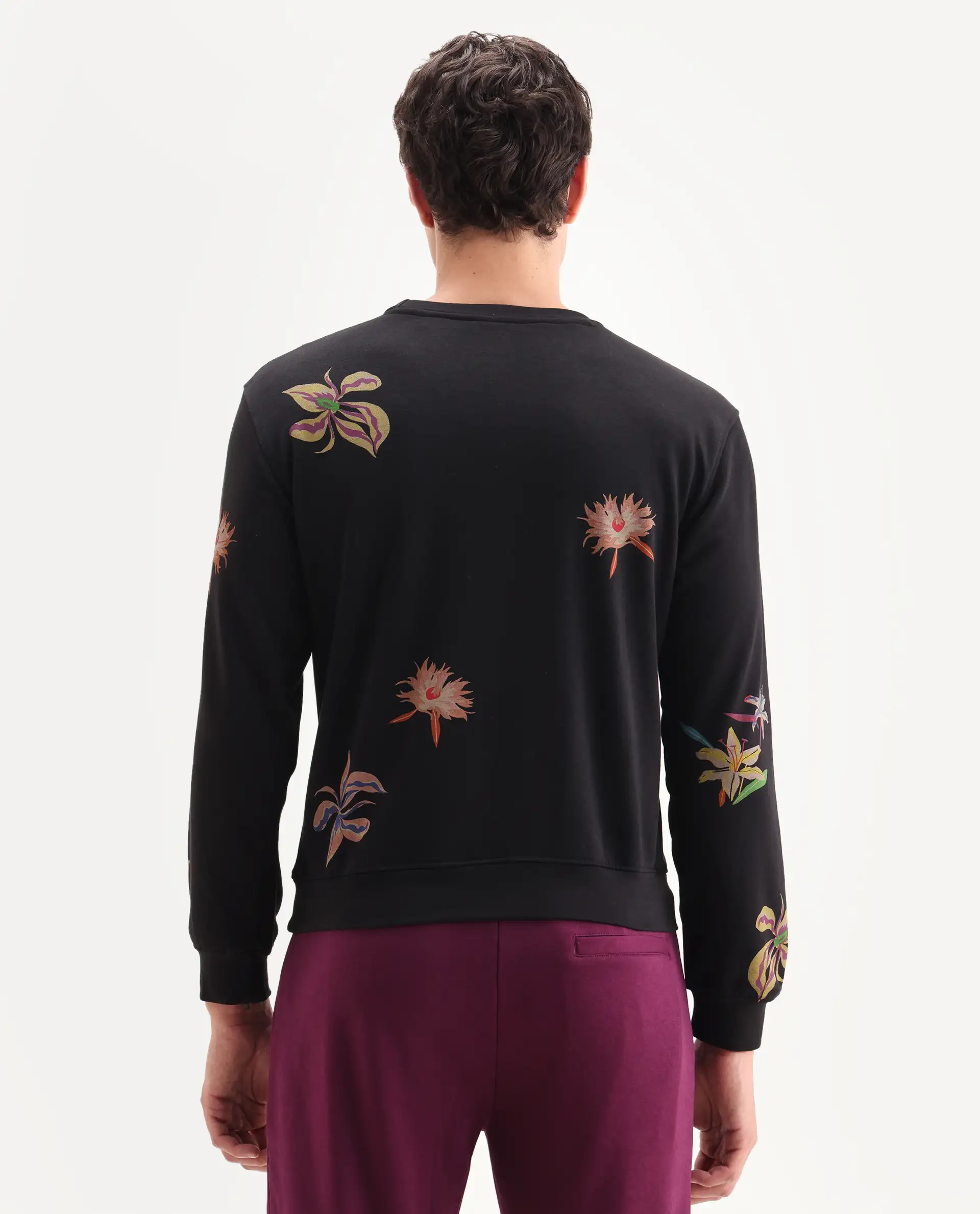 Rare Rabbit Men's Panton Black Cotton Floral Print Relaxed Fit Full Sleeve Crew Neck Sweatshirt - Image 7