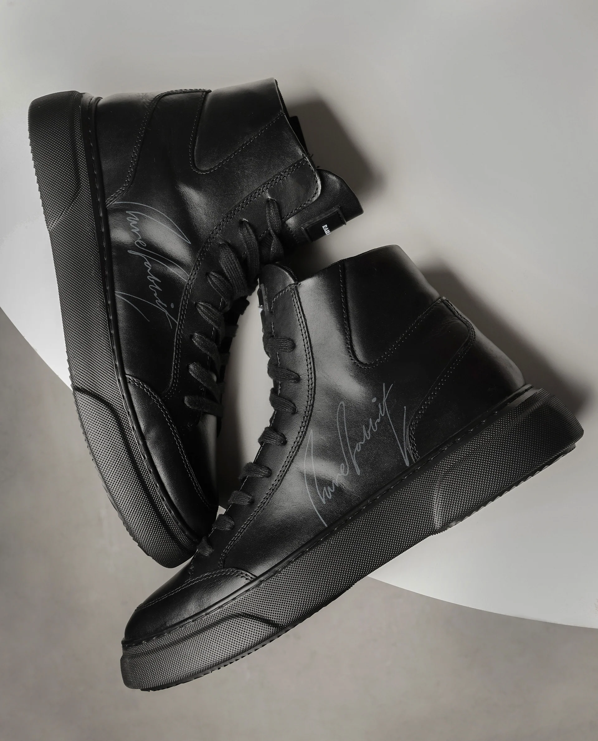 Rare Rabbit Men's Panzer Black Leather Round Toe Derby Style Zip Closure High Top Sneaker Shoes - Image 2