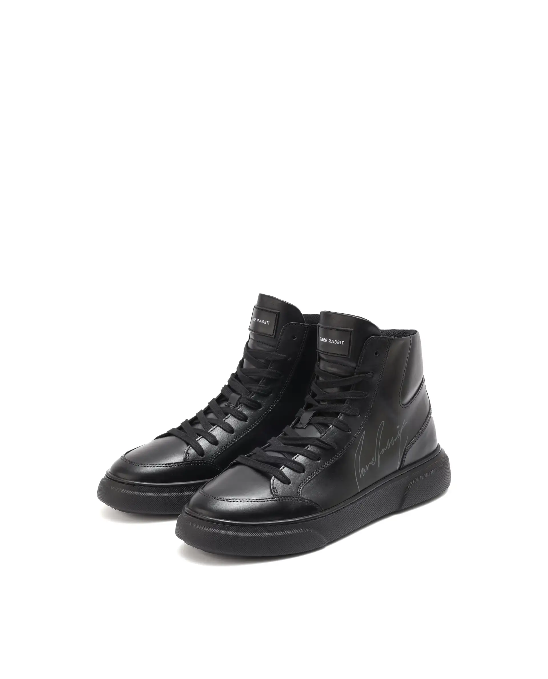 Rare Rabbit Men's Panzer Black Leather Round Toe Derby Style Zip Closure High Top Sneaker Shoes - Image 3