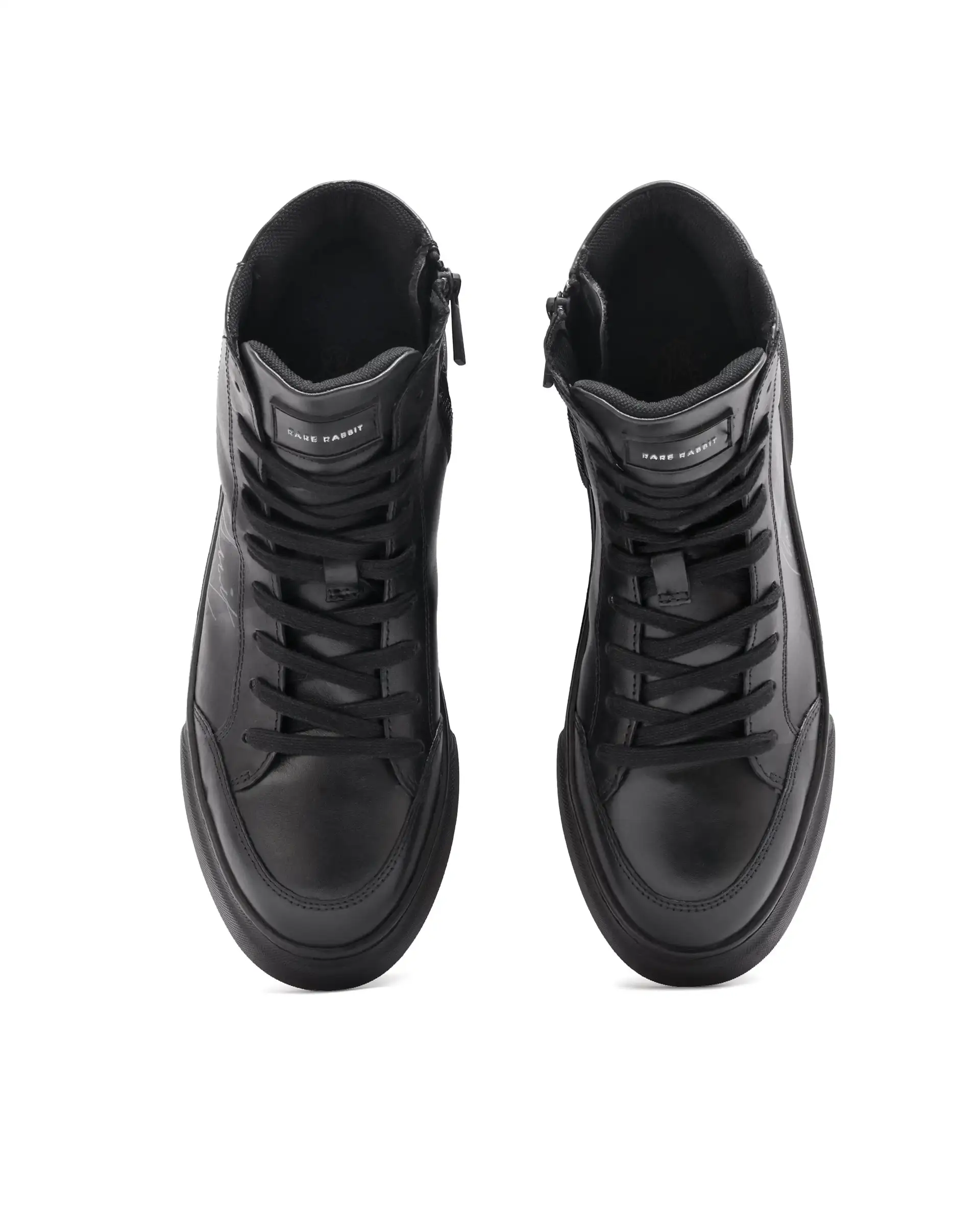 Rare Rabbit Men's Panzer Black Leather Round Toe Derby Style Zip Closure High Top Sneaker Shoes - Image 4