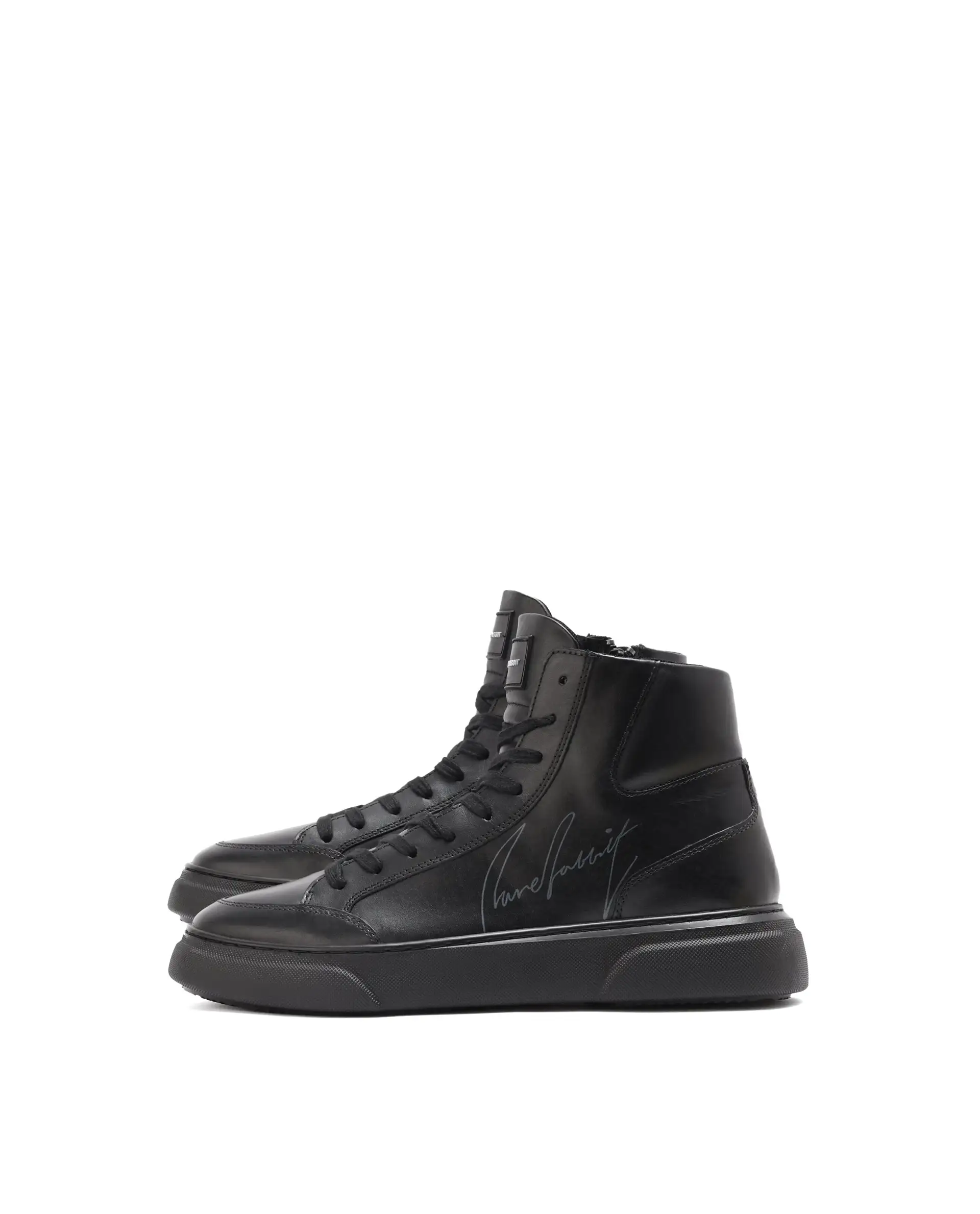Rare Rabbit Men's Panzer Black Leather Round Toe Derby Style Zip Closure High Top Sneaker Shoes - Image 5