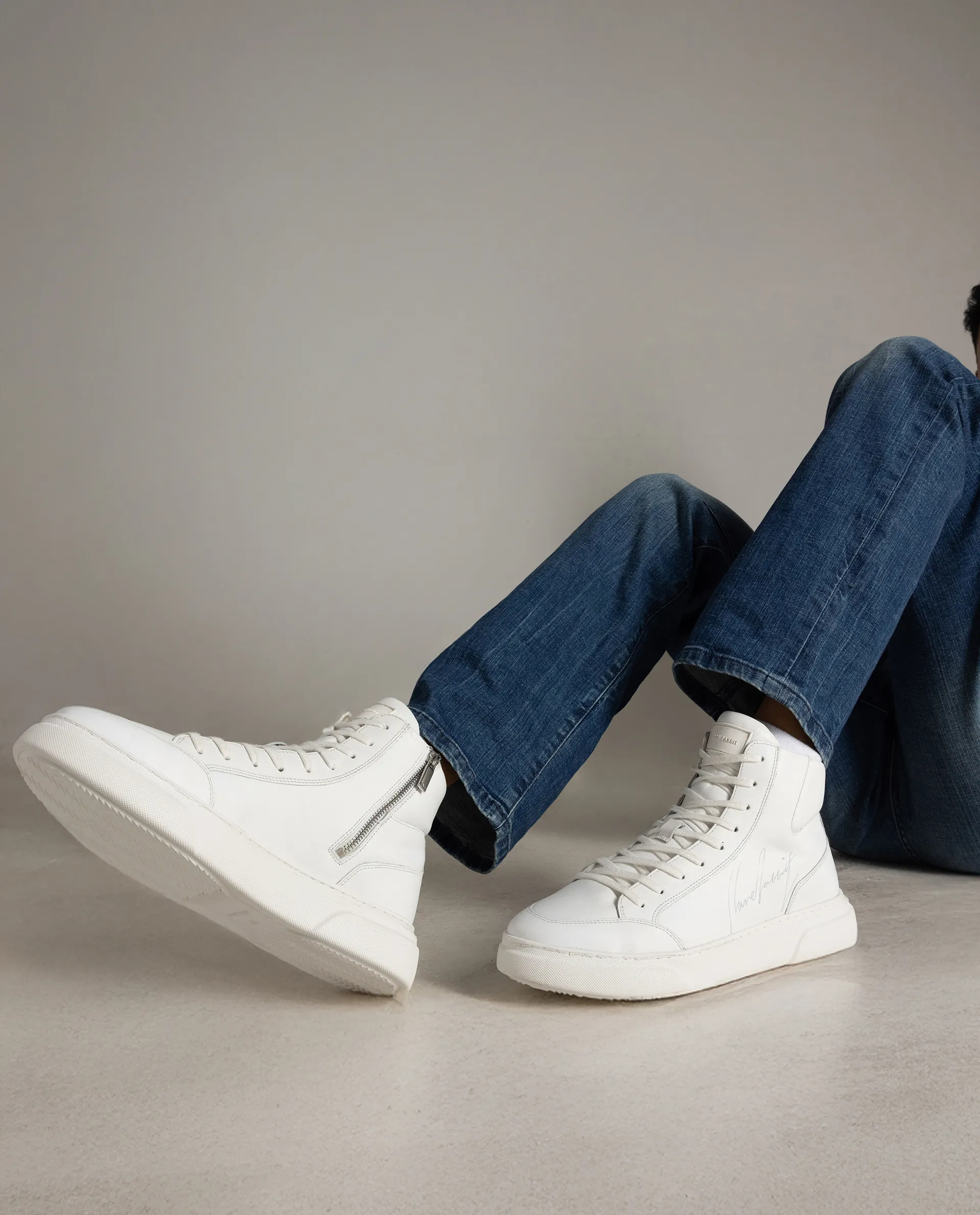 Rare Rabbit Men's Panzer White Leather Round Toe Derby Style Zip Closure High Top Sneaker Shoes - Image 2