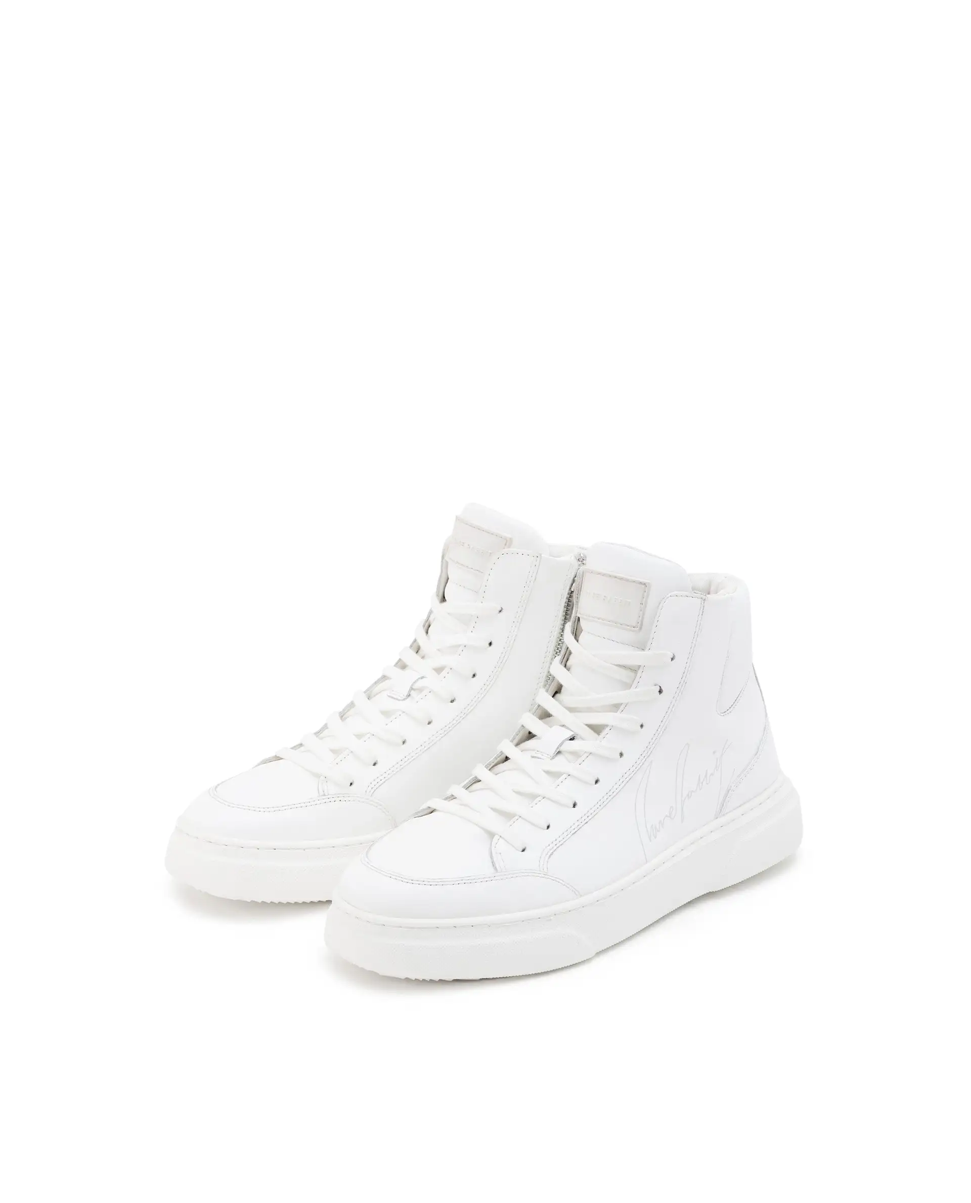 Rare Rabbit Men's Panzer White Leather Round Toe Derby Style Zip Closure High Top Sneaker Shoes - Image 3