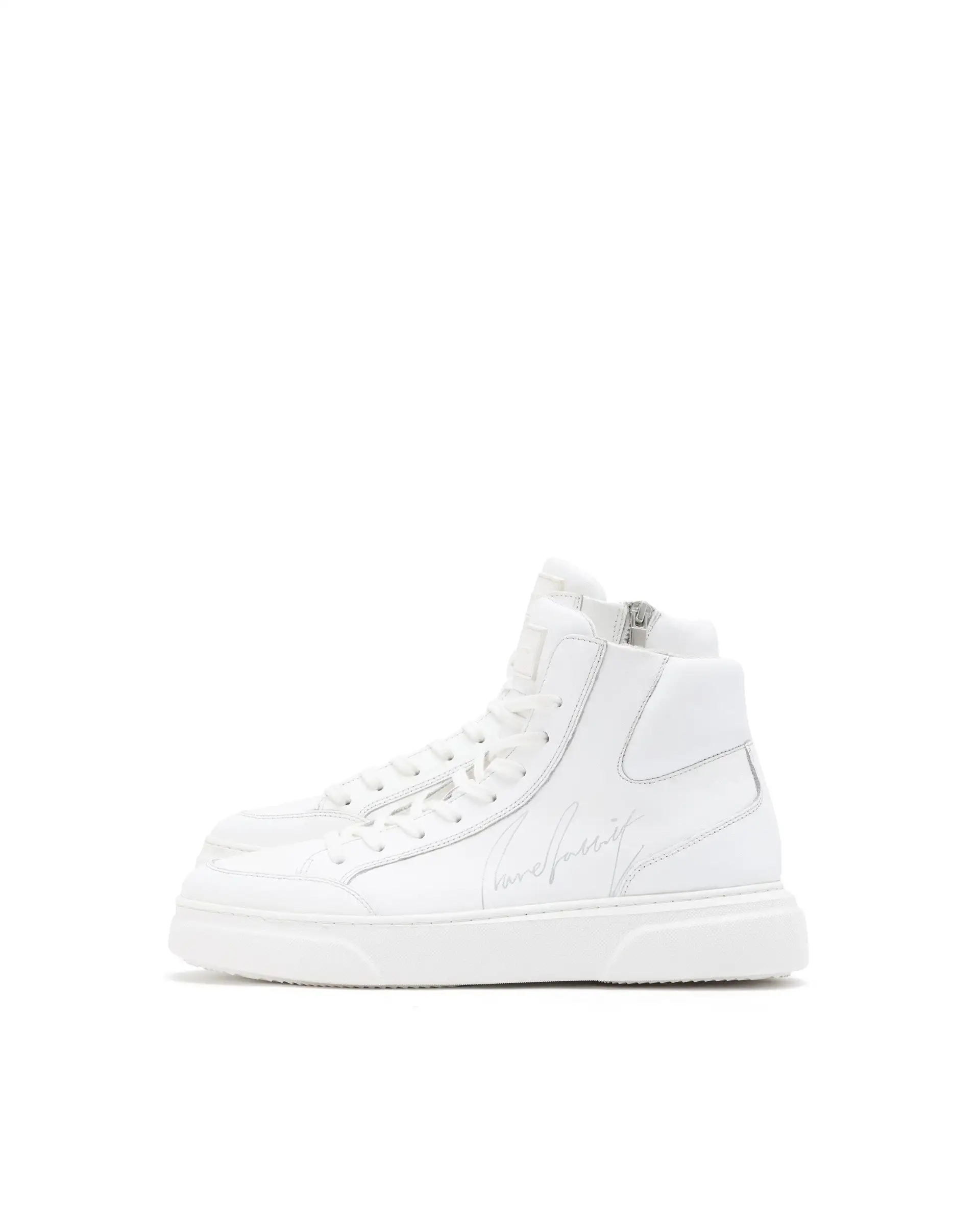 Rare Rabbit Men's Panzer White Leather Round Toe Derby Style Zip Closure High Top Sneaker Shoes - Image 5