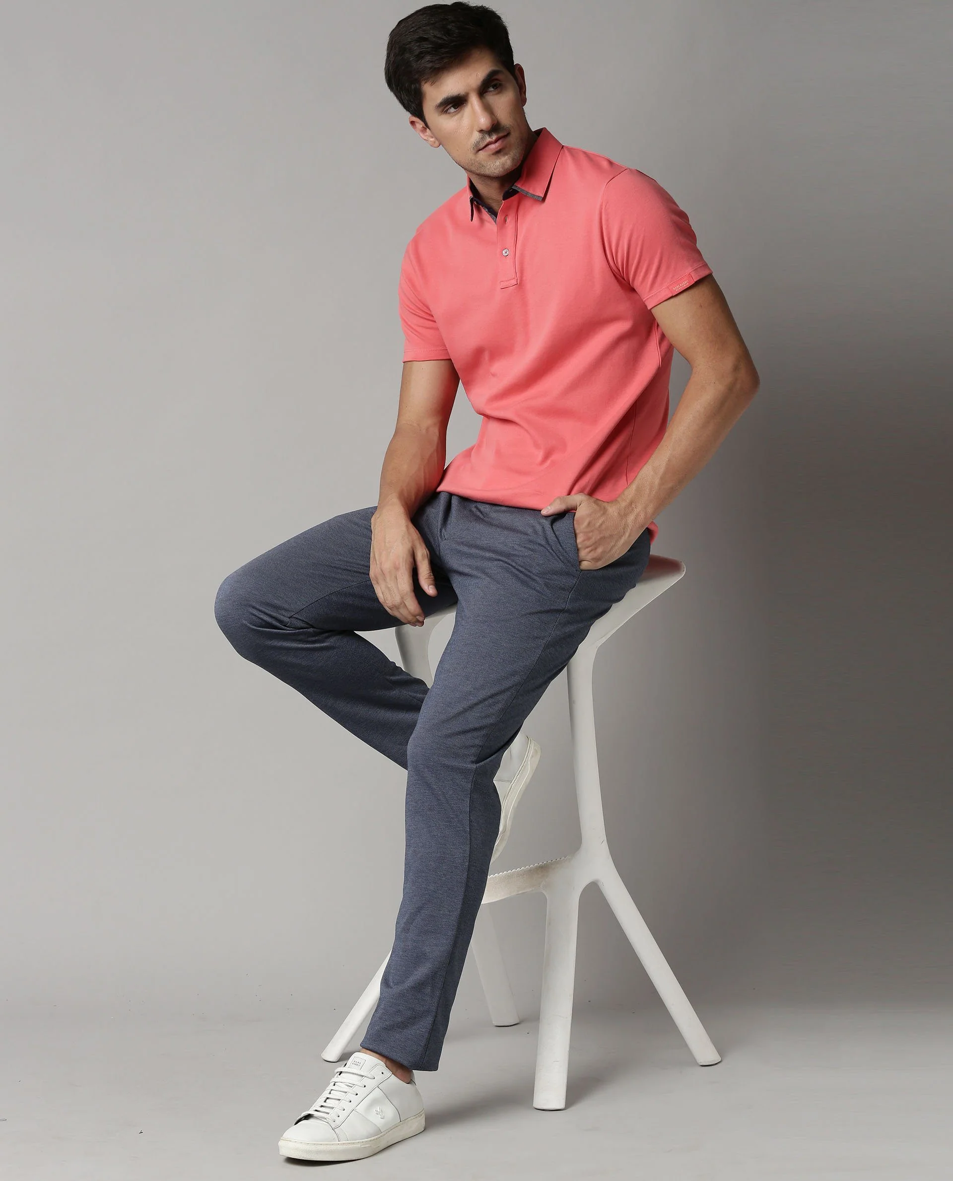 Rare Rabbit Men's Pap Red Cotton Regular Fit Half Sleeve Polo - Image 2